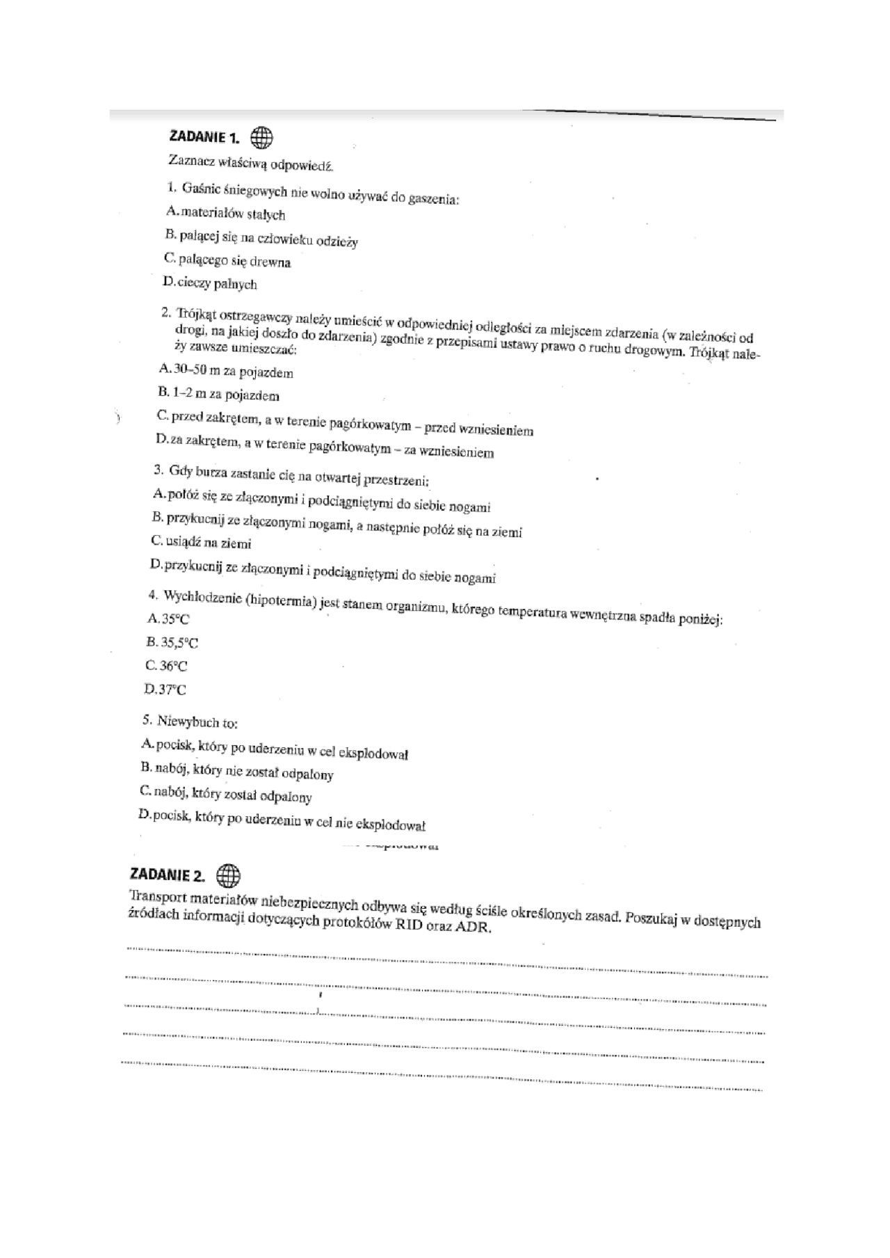 ZAGROŻENIA-SPRAWDZIAN | Testy Edukacja dla bezpieczeństwa | Docsity