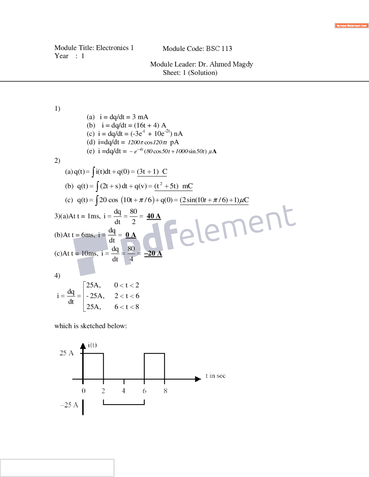 Electronics exercise and sheet - Docsity