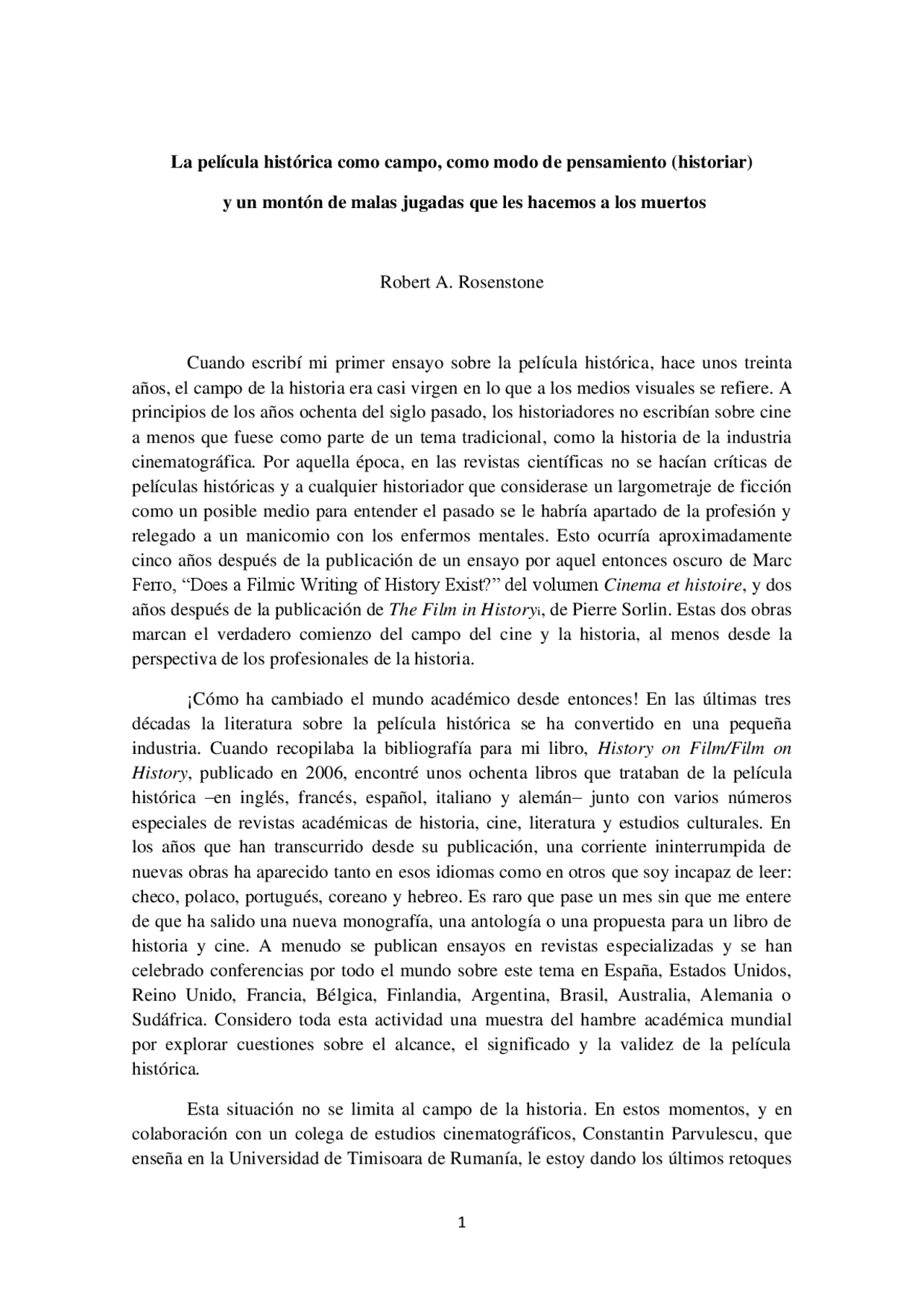Rosenstone, Robert. Libro - Docsity