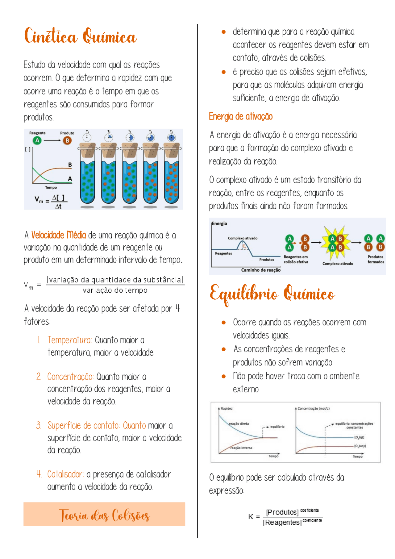 Resumo sobre cinética química | Notas de estudo Química | Docsity