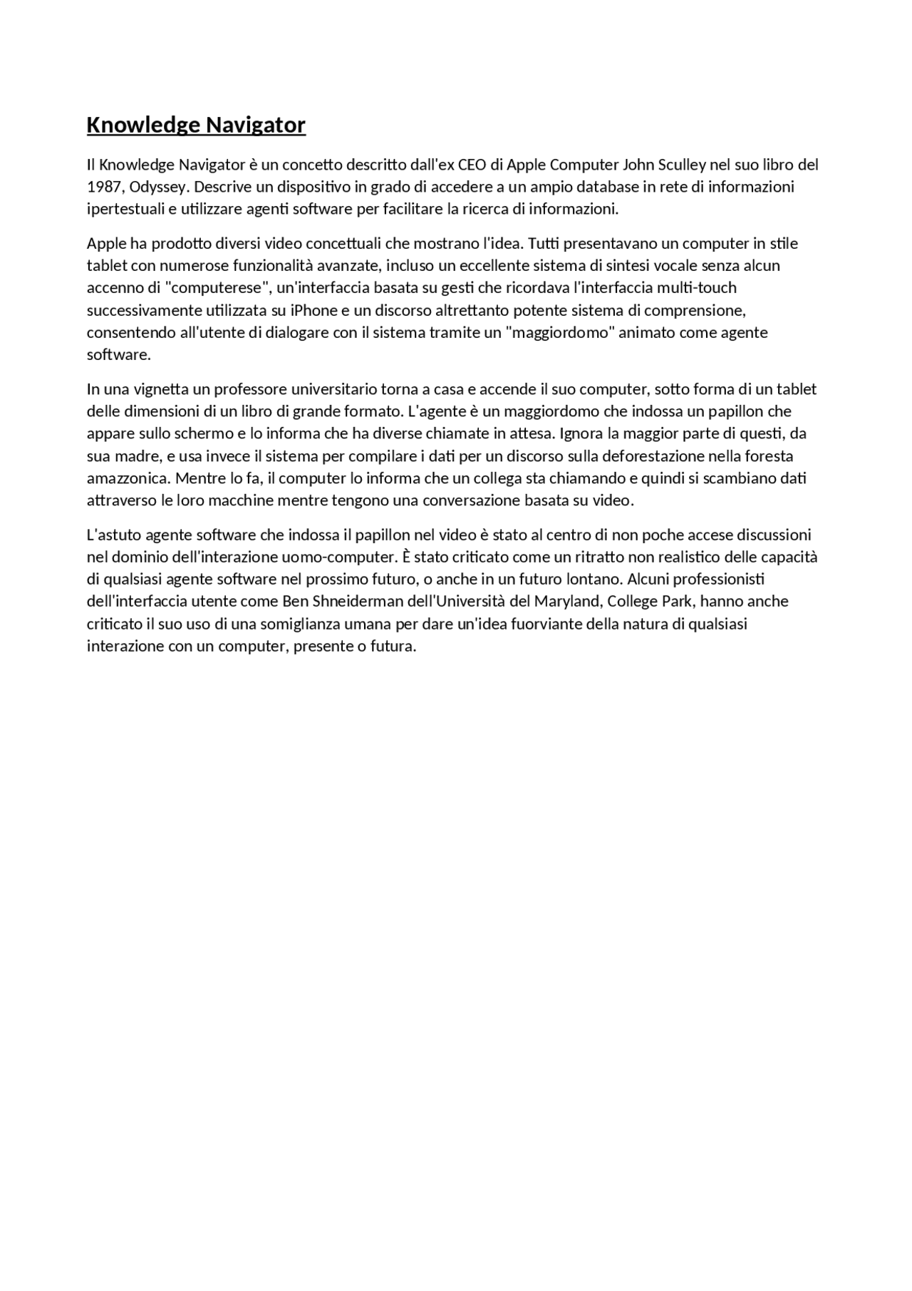 Appunti sul Knowledge Navigator - Docsity