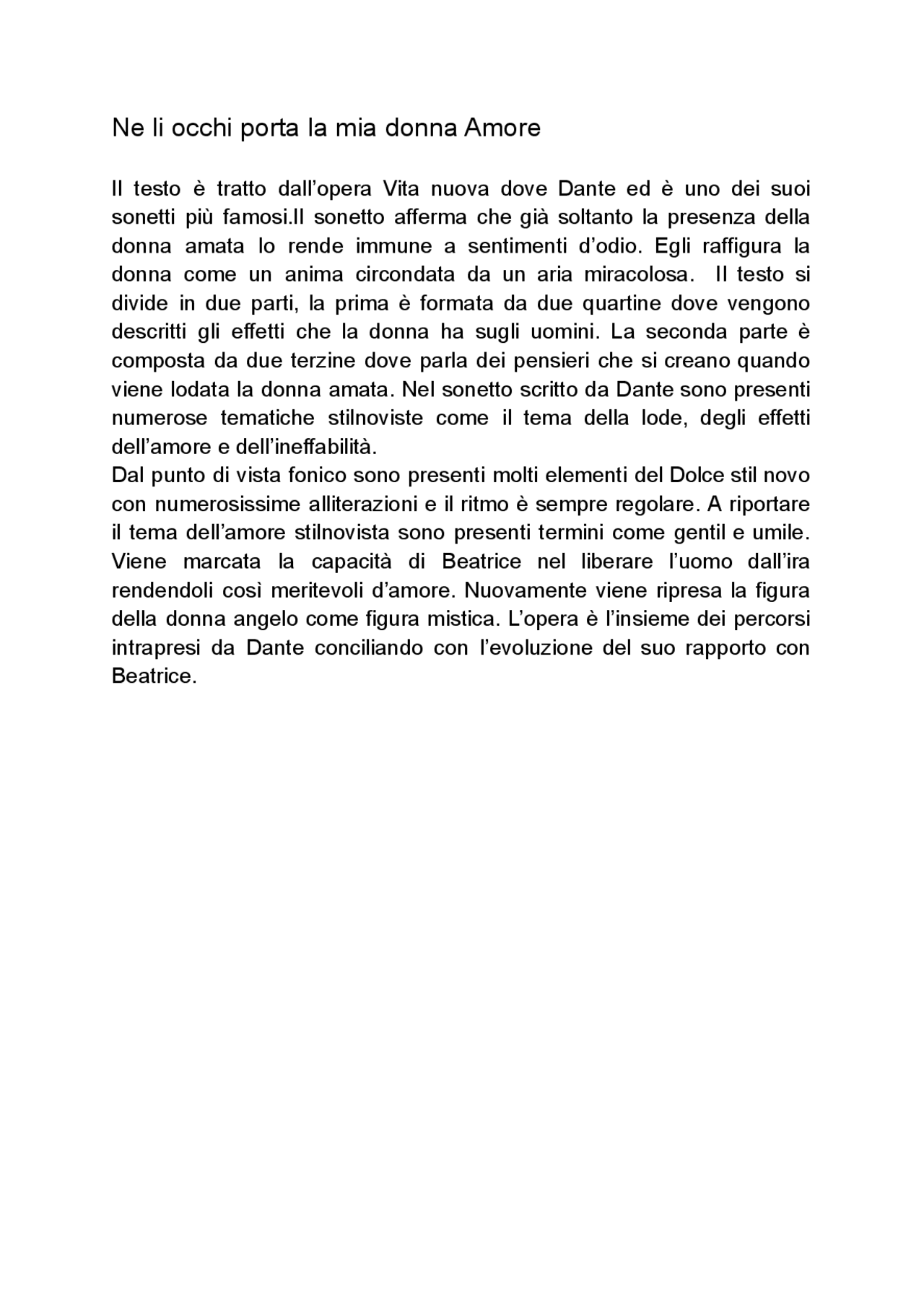 Ne li occhi porta la mia donna Amore Schemi e mappe concettuali di Lingue e letterature Ne li occhi porta la mia donna Amore Schemi e mappe concettuali di Lingue e letterature