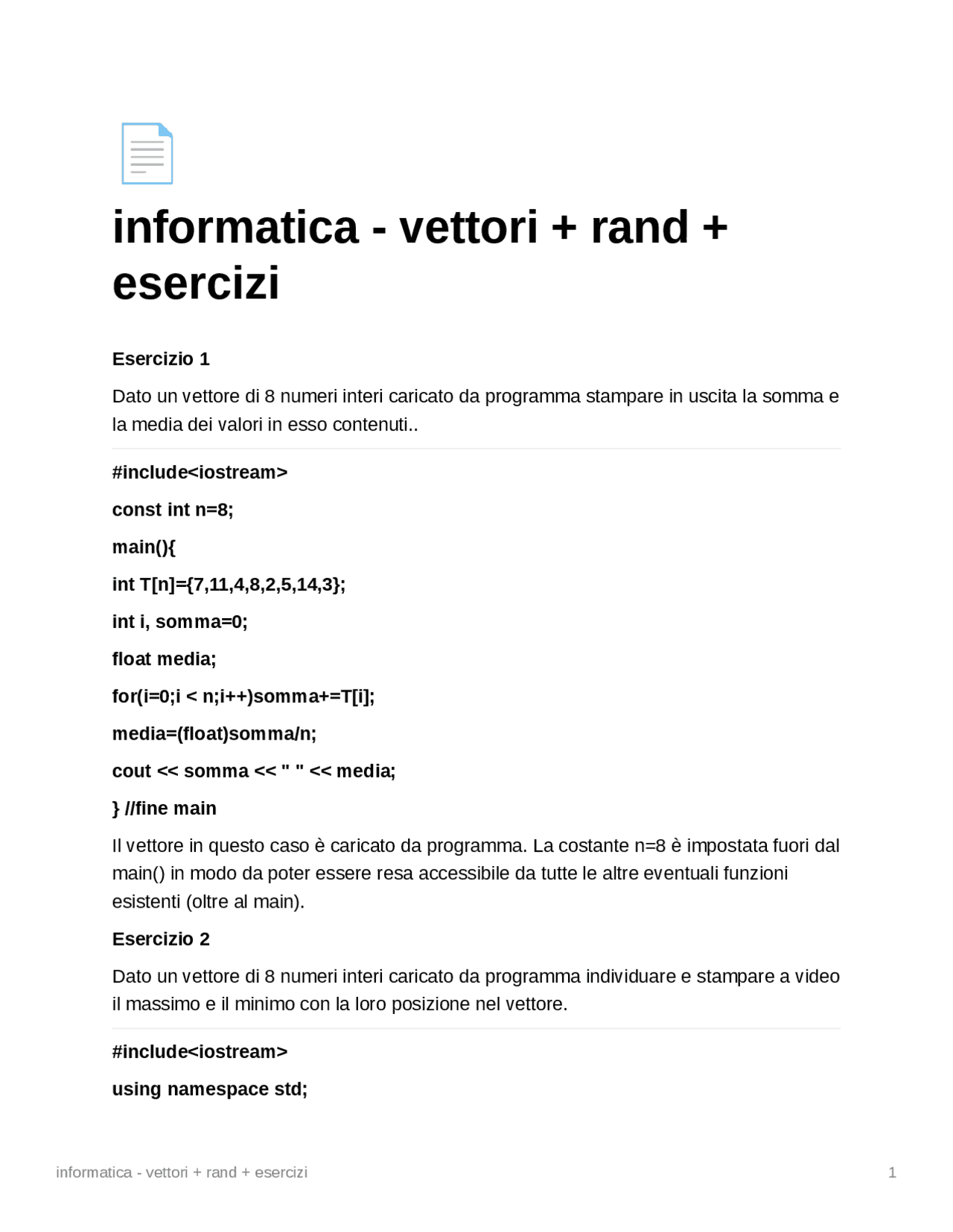 Informatica - vettori + rand + esercizi | Schemi e mappe concettuali di ...