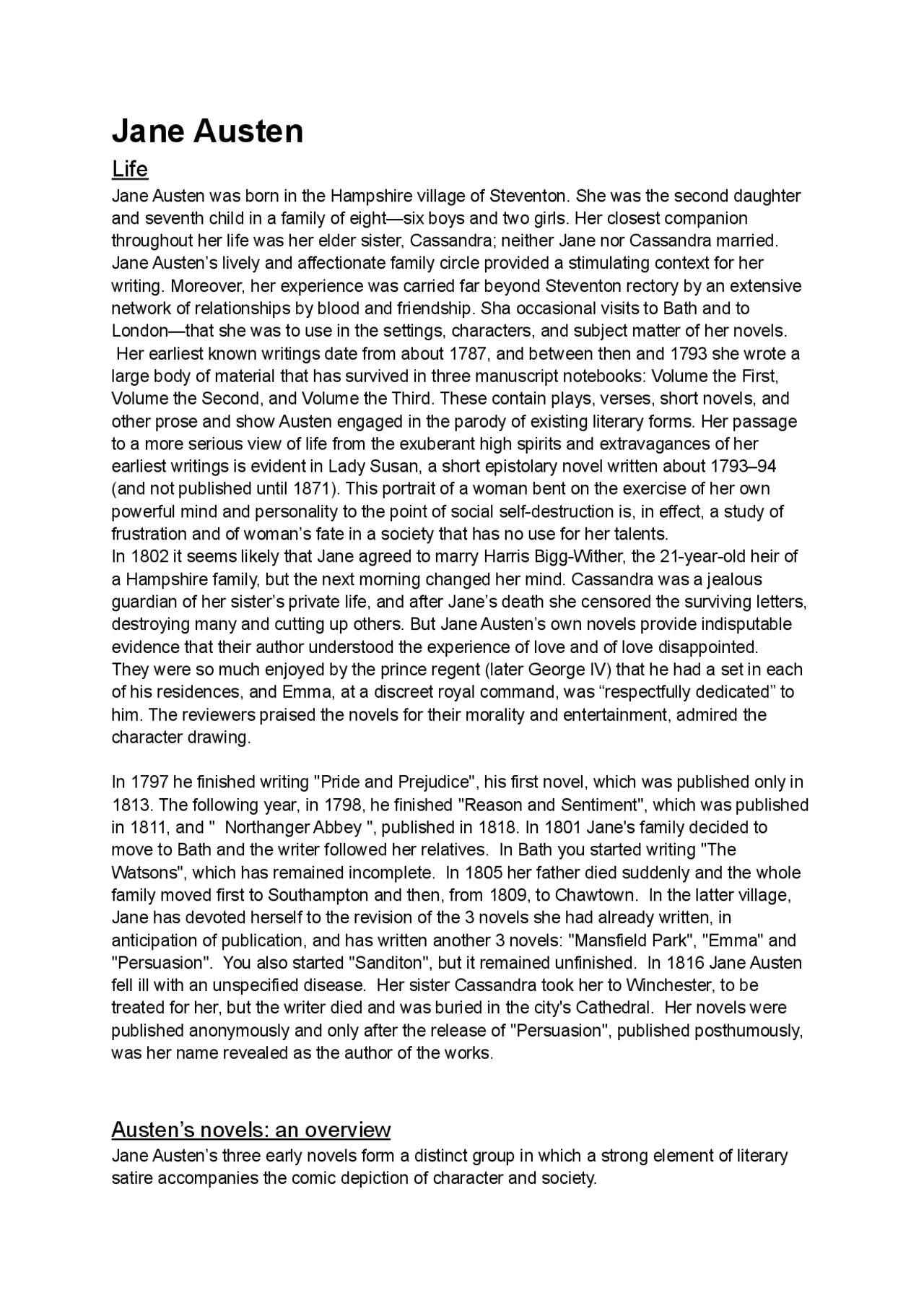 Sintesi heritage performer blu su Jane Austen e edgar allan poe Docsity