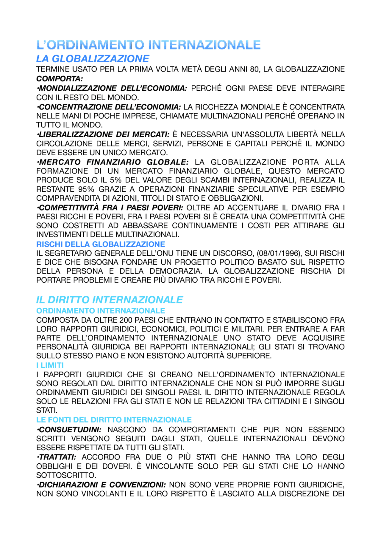 L'ORDINAMENTO INTERNAZIONALE Docsity