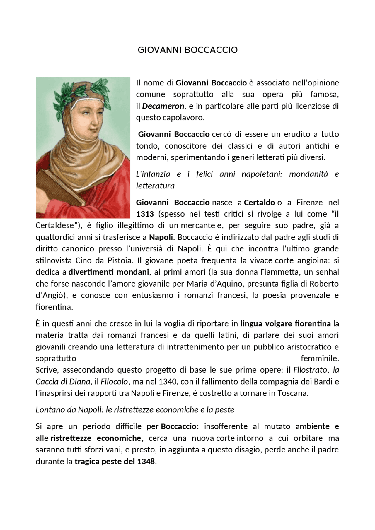 Biografia di Giovanni Boccaccio - Docsity