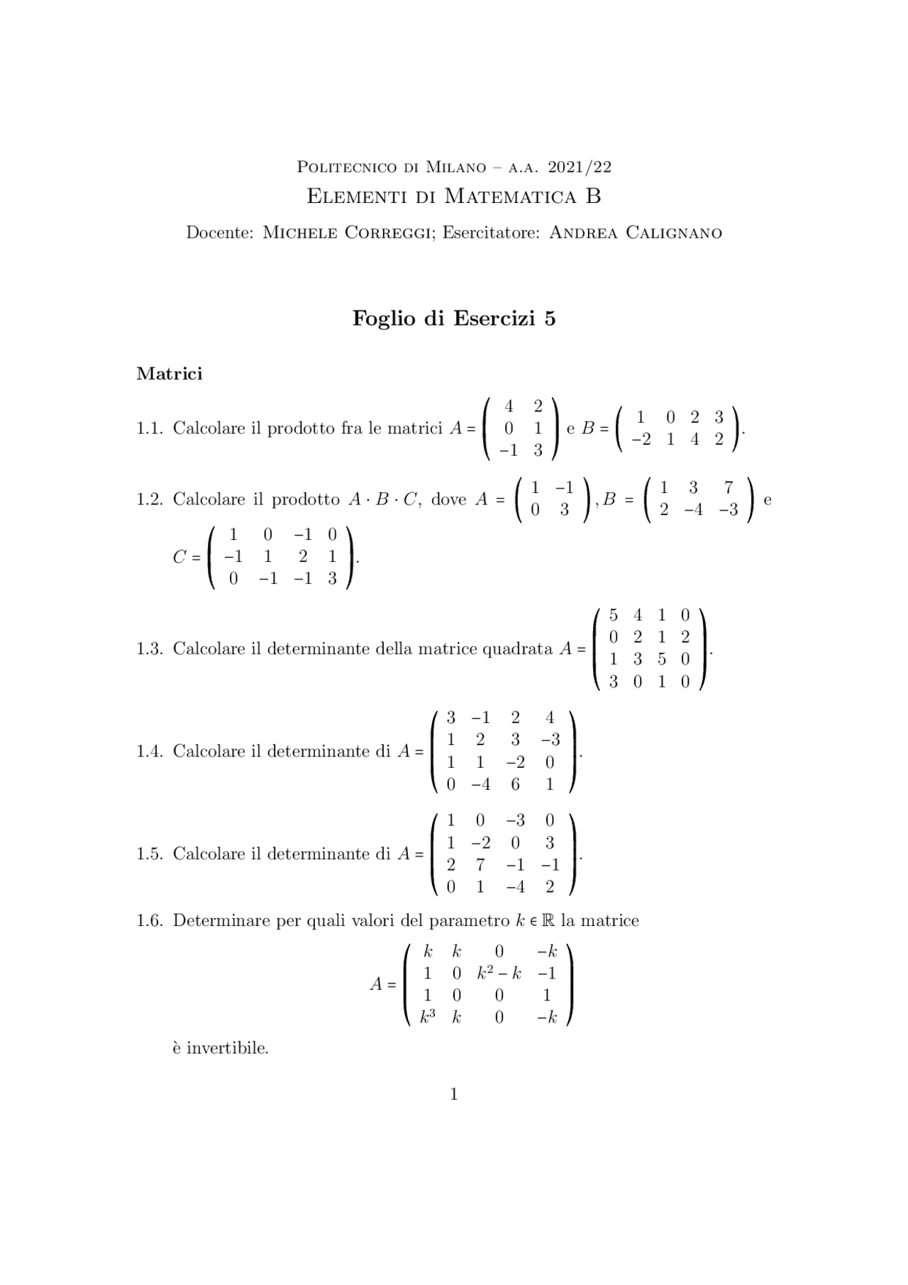 Lezione sulle Matrici Docsity
