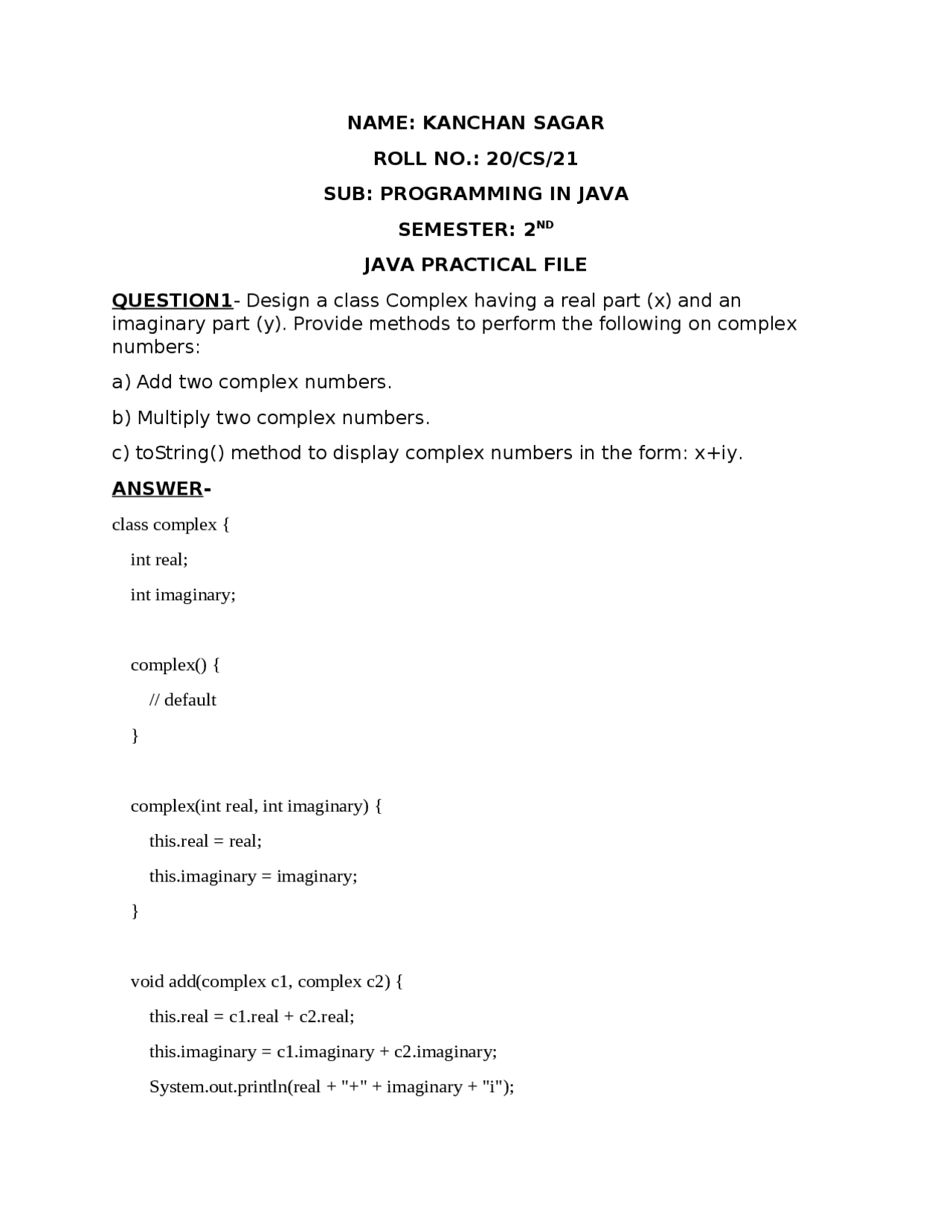 Java practical file du - Docsity