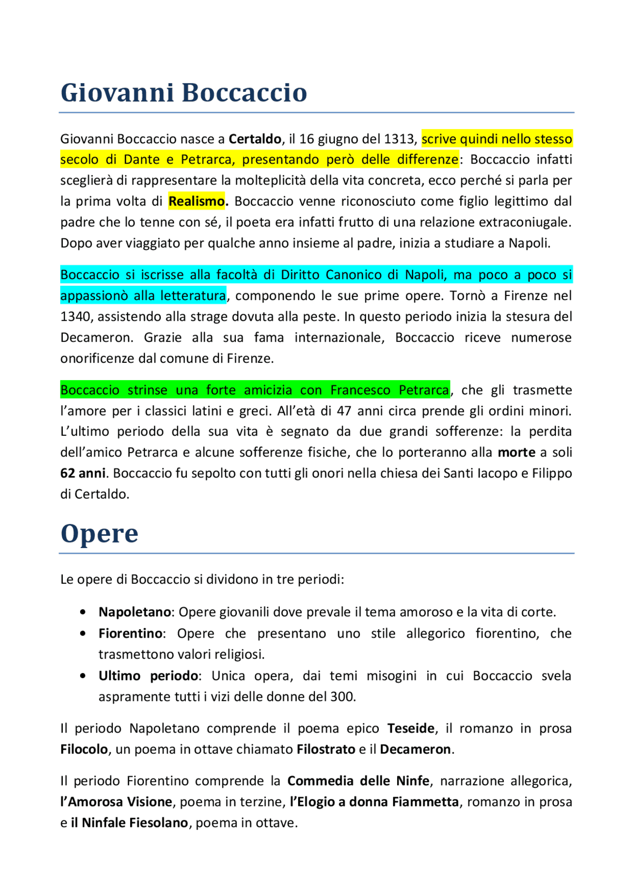 Giovanni Boccaccio Vita e Opere Docsity Giovanni Boccaccio Vita e Opere Docsity