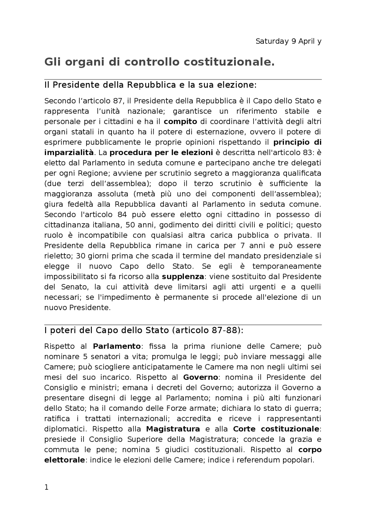 Gli organi di controllo costituzionale (presidente della repubblica e