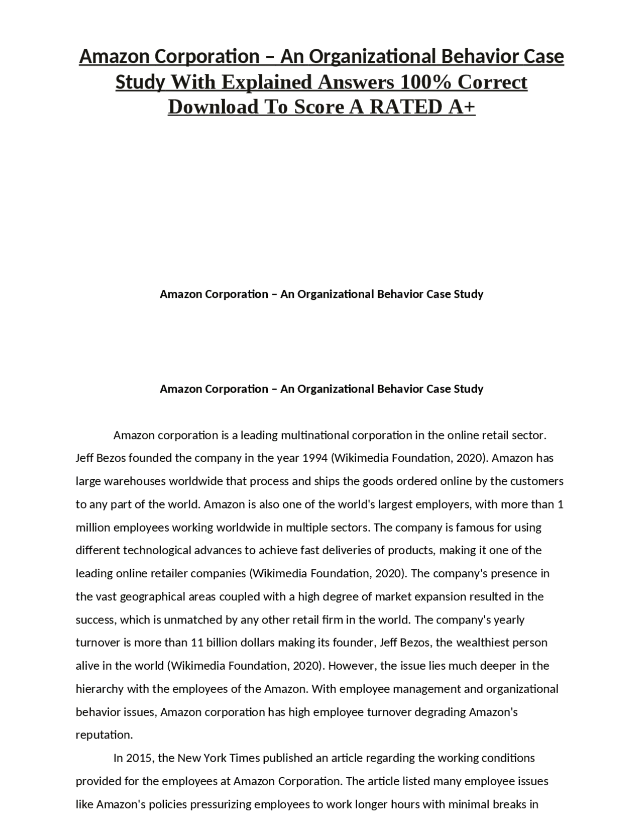 Amazon Corporation – An Organizational Behavior Case Study With ...