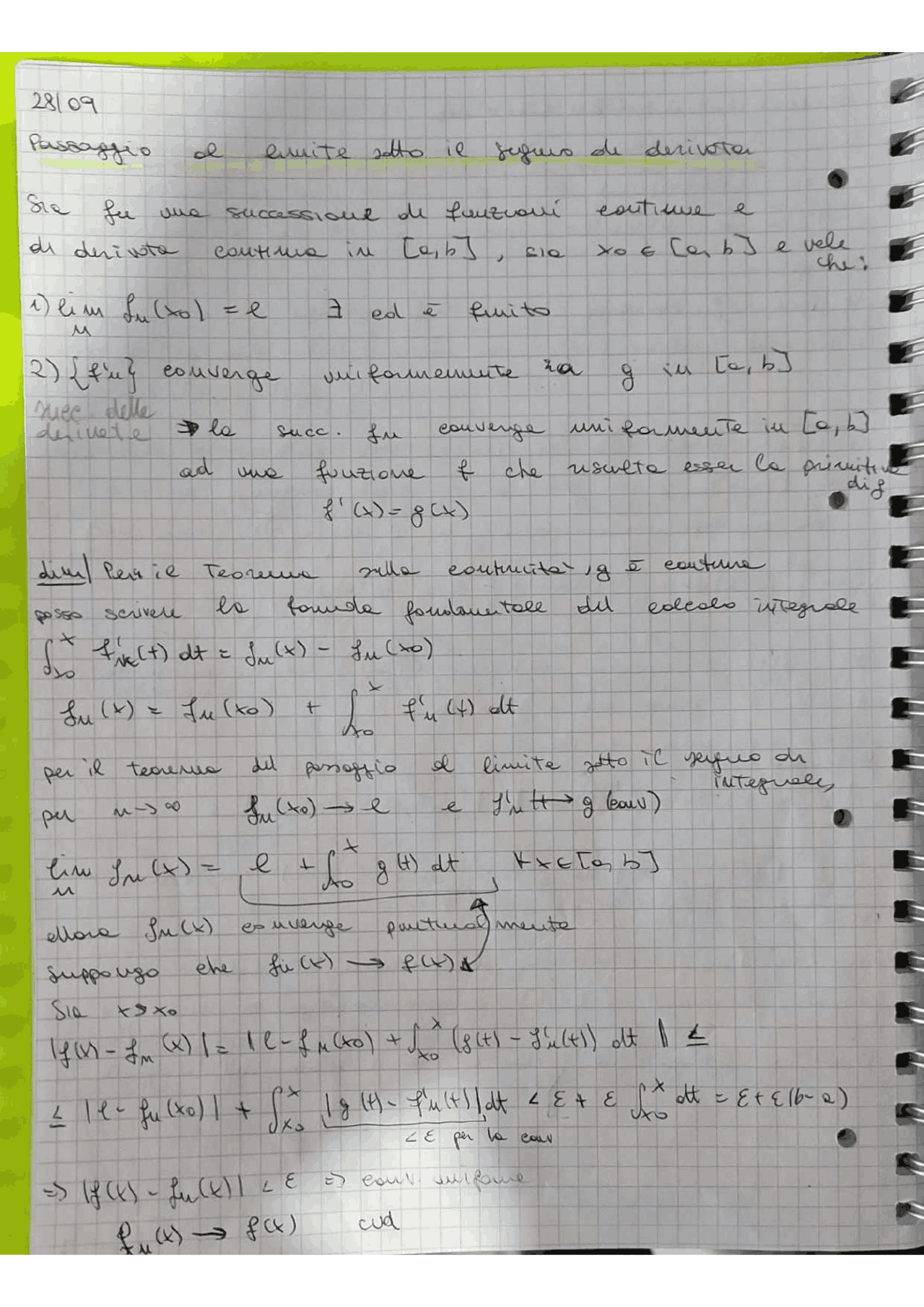 Teorema del passaggio al limite sotto il segno di derivata Appunti di Analisi Matematica II Teorema del passaggio al limite sotto il segno di derivata Appunti di Analisi Matematica II