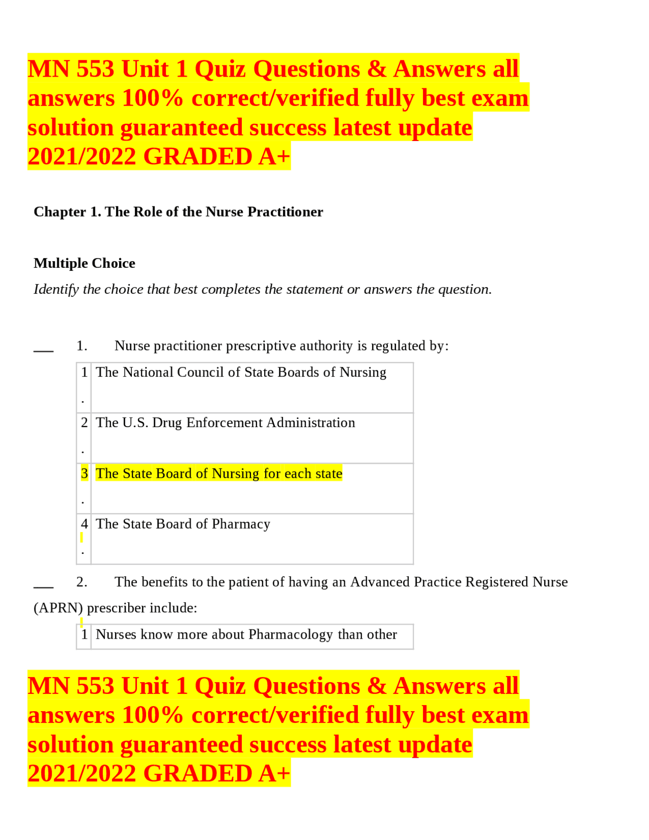 MN 553 Unit 1 Quiz Questions & Answers all answers 100 correct