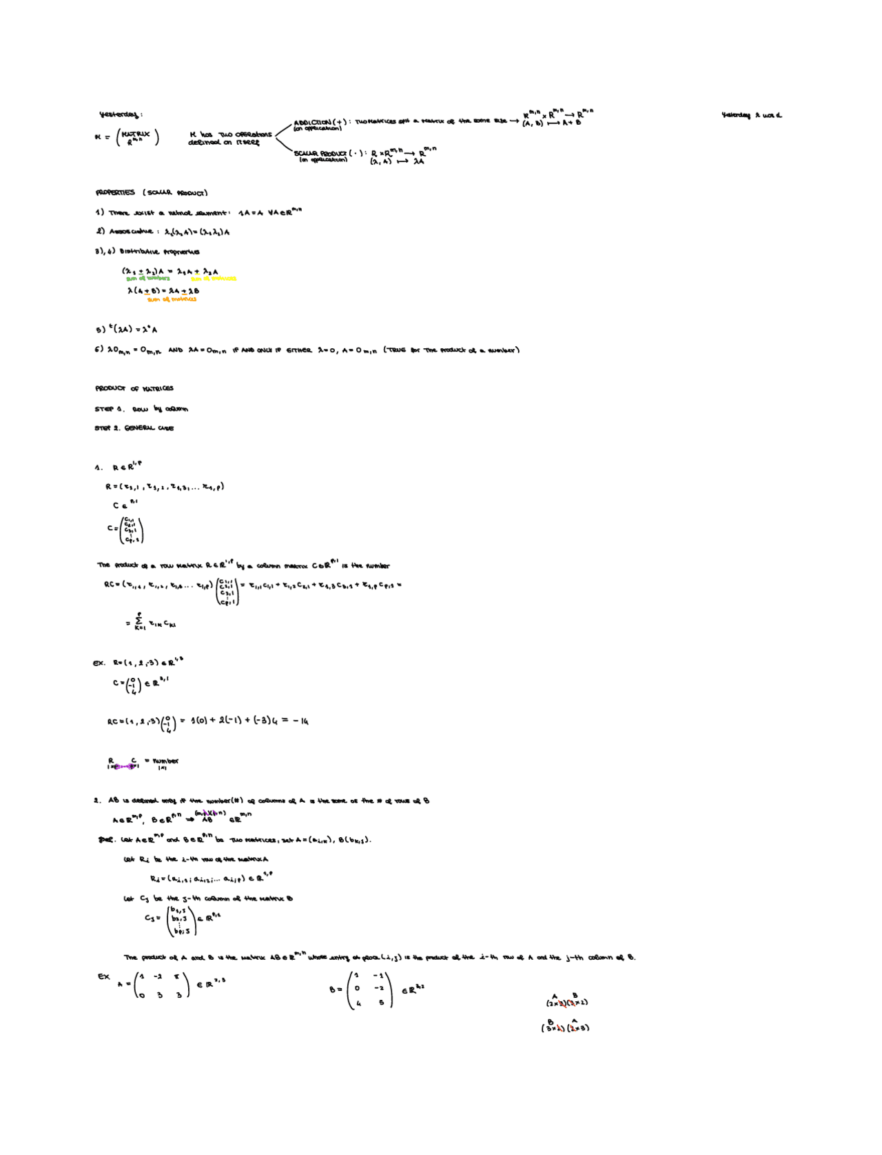 Product of matrices and its properties - Docsity