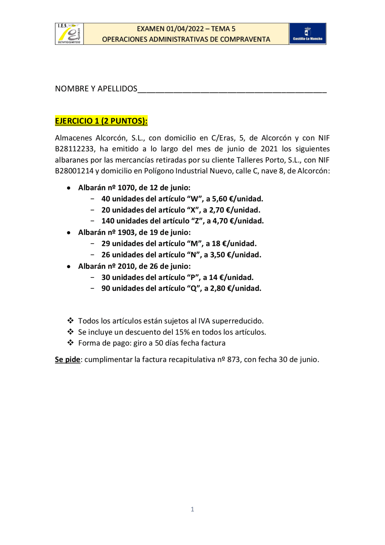 Preguntas examen OAC | Notes de Mercatique | Docsity