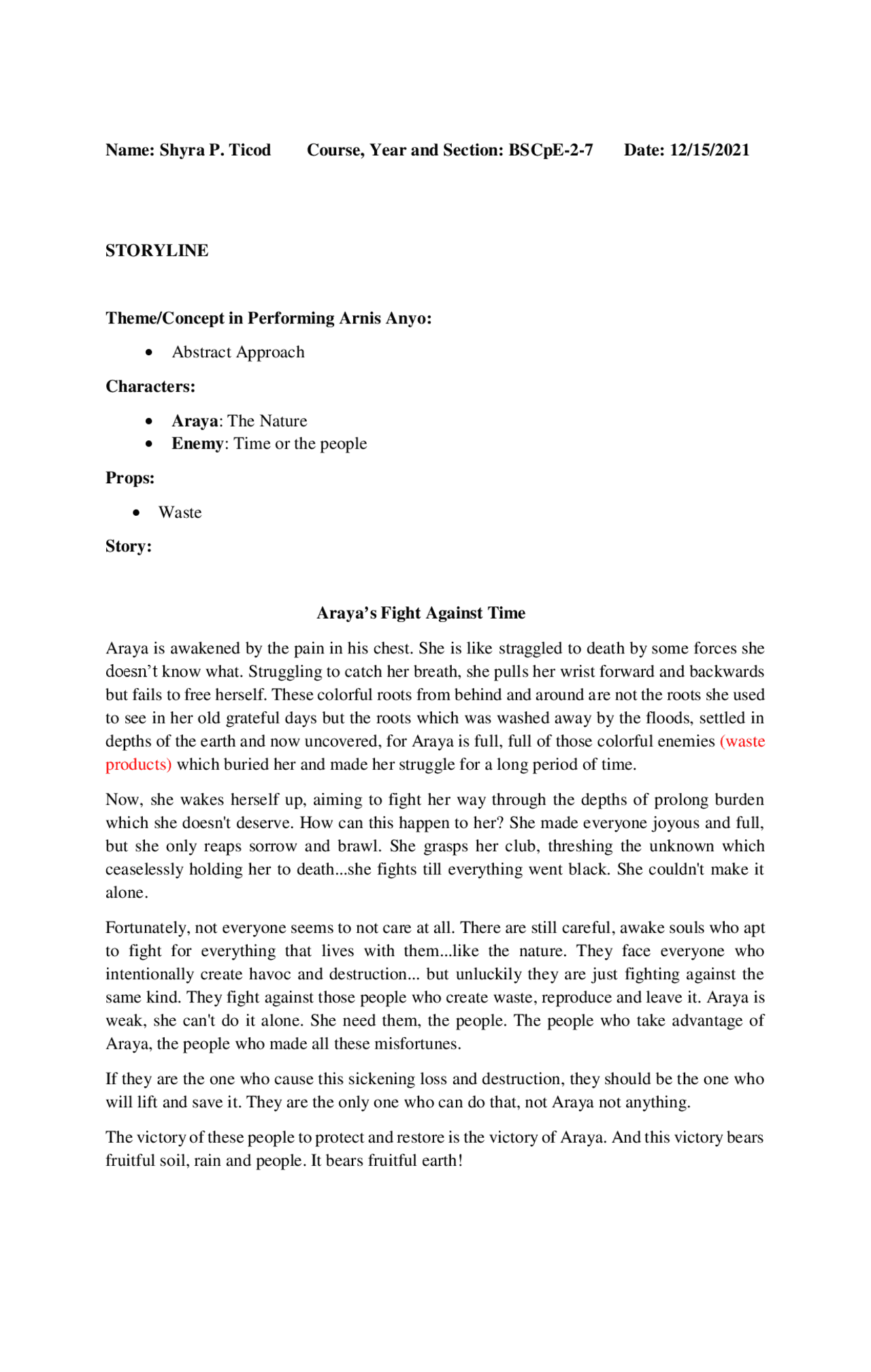 Anyo Performance Based Storyline for Basic Anyo Performance: Araya's Fight Against Time - Docsity