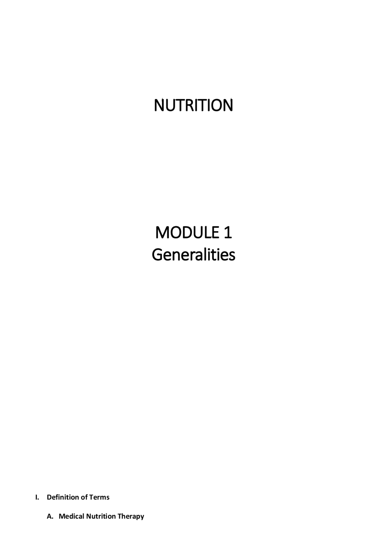 Nutrition Module NUTRITION MODULE 1-5 - Docsity