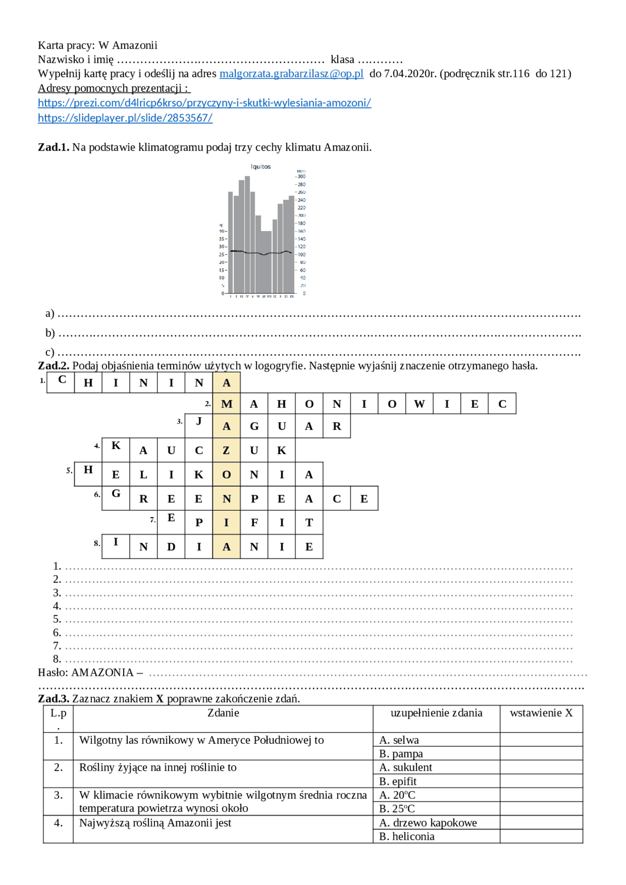 Geografia klasa 8 praca klasowa Afryka | Egzaminy Geografia | Docsity