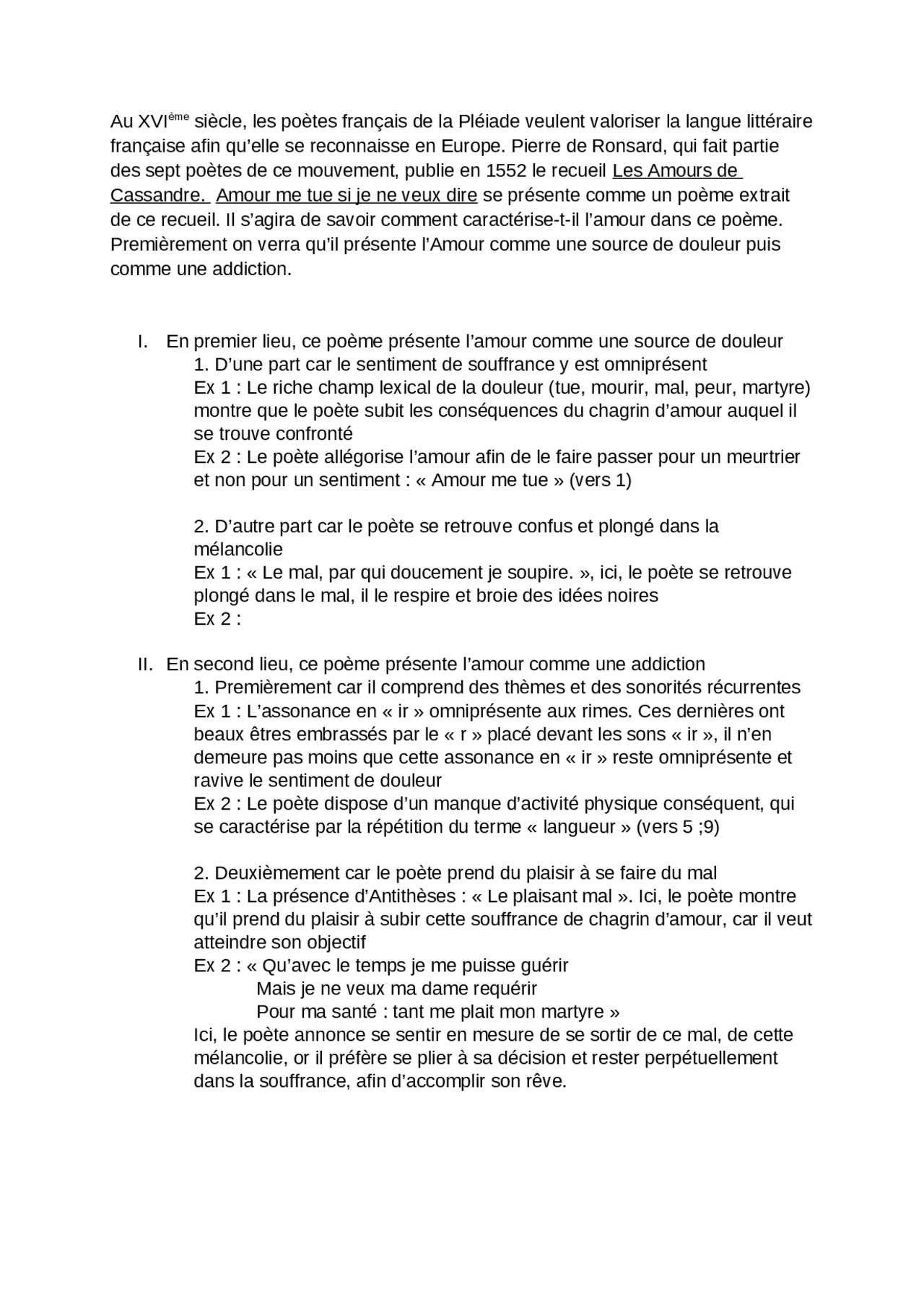 Amour Me Tue Et Si Je Ne Veux Dire Analyse Plan détaillé de commentaire: Amour me tue si je ne veux dire | Lectures  Français | Docsity
