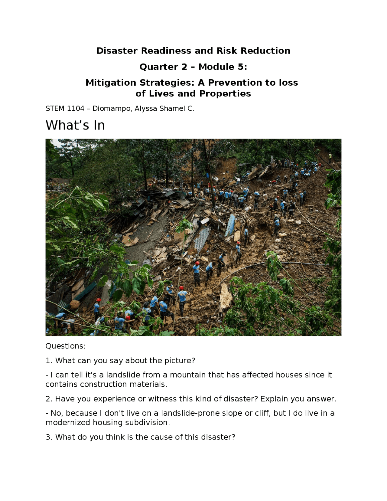 Disaster Readiness and Risk Reduction MODULE 5 | Exercises Earth ...