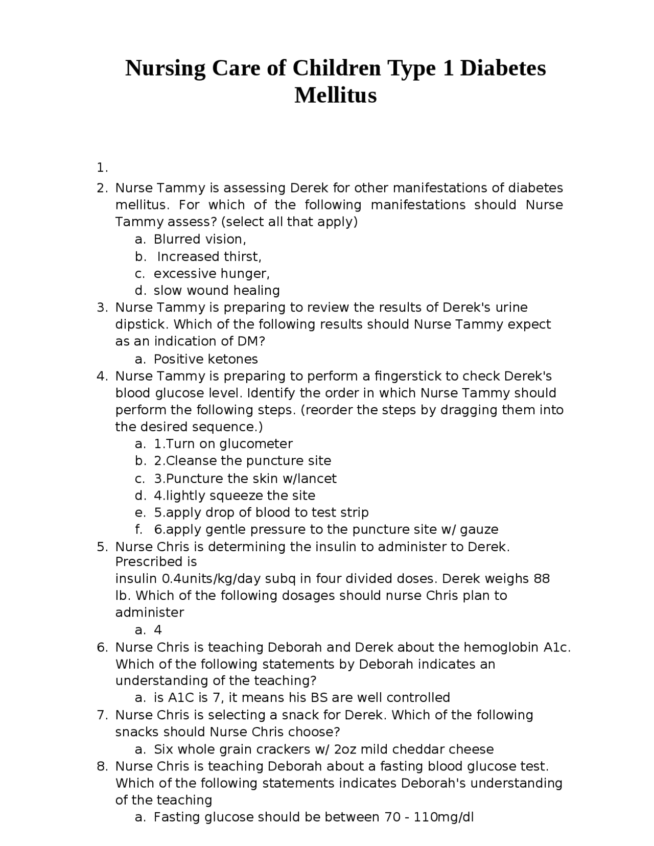 Rn Nursing Care Of Children Type 1 Diabetes Mellitusnotifications