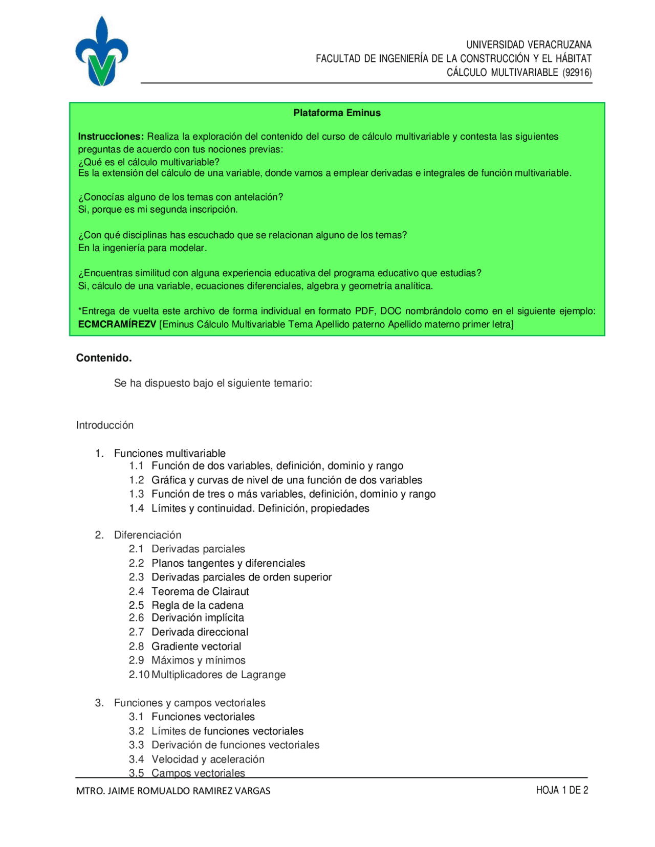 Calculo multivariable - Docsity