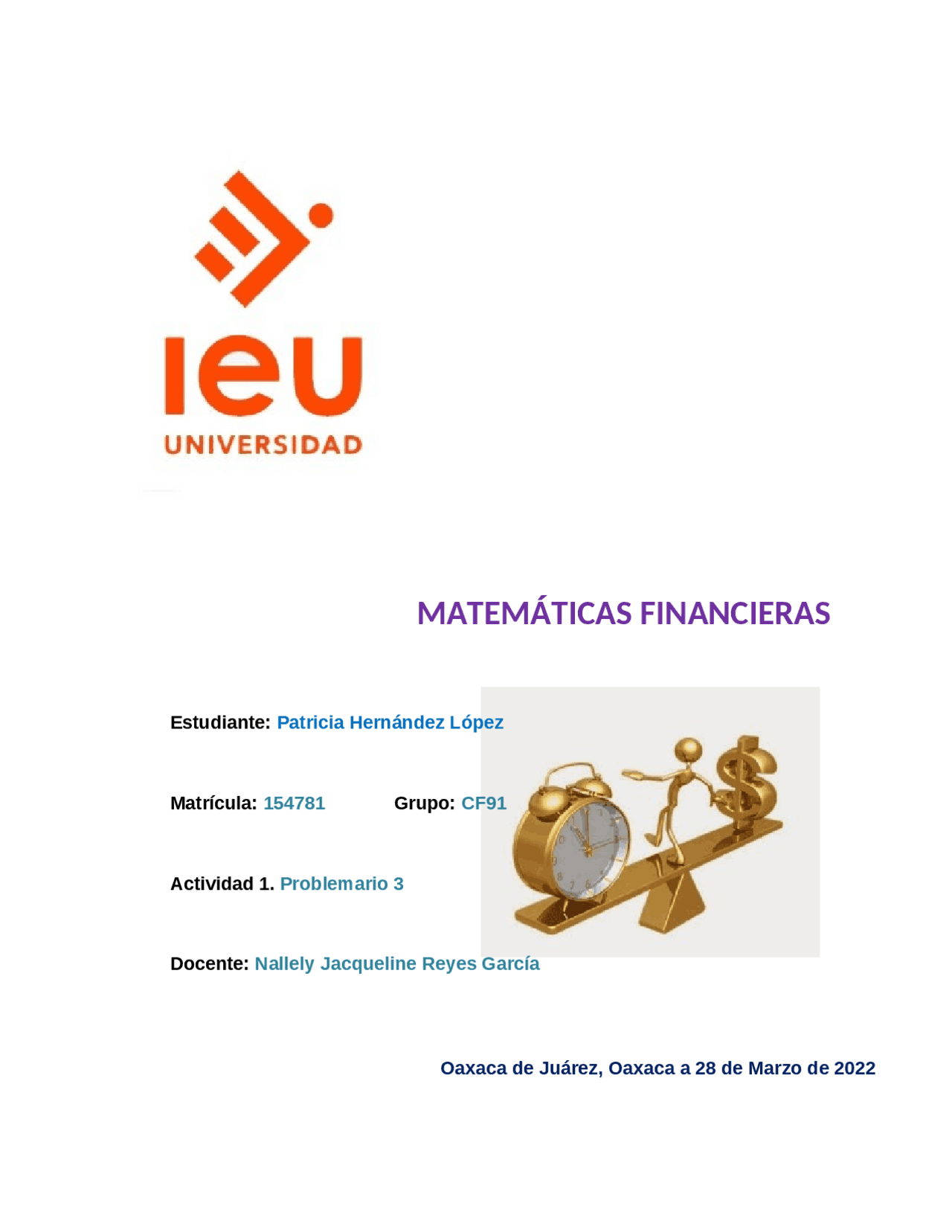 Actividad y/oproblemario 3 | Ejercicios de Matemática Financiera | Docsity