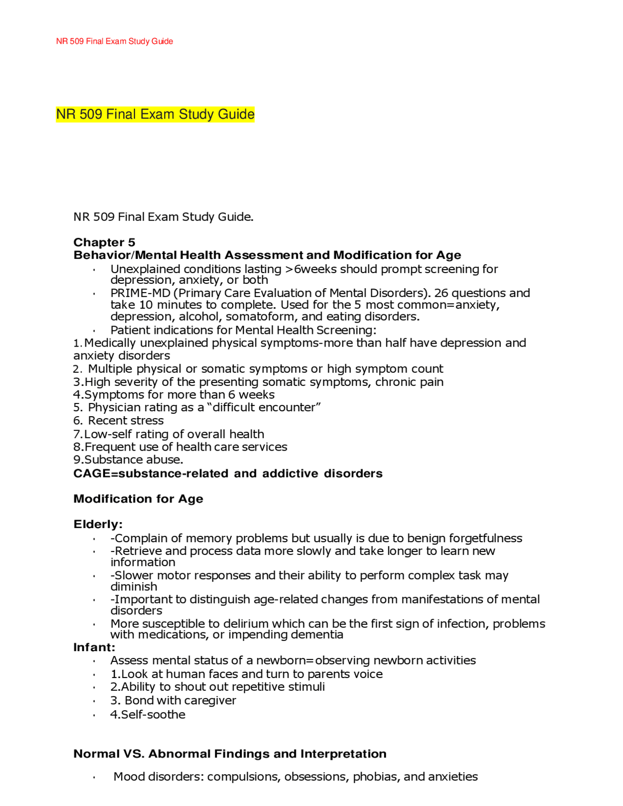 NR 509 Final Exam Study Guide UPDATED - Docsity