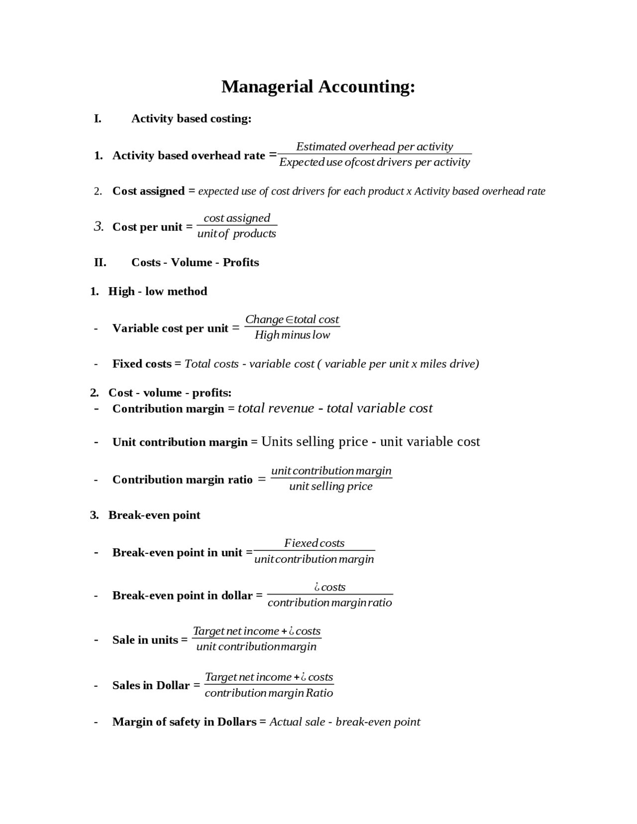 Management Accounting Math Methods Managerment accounting - Docsity