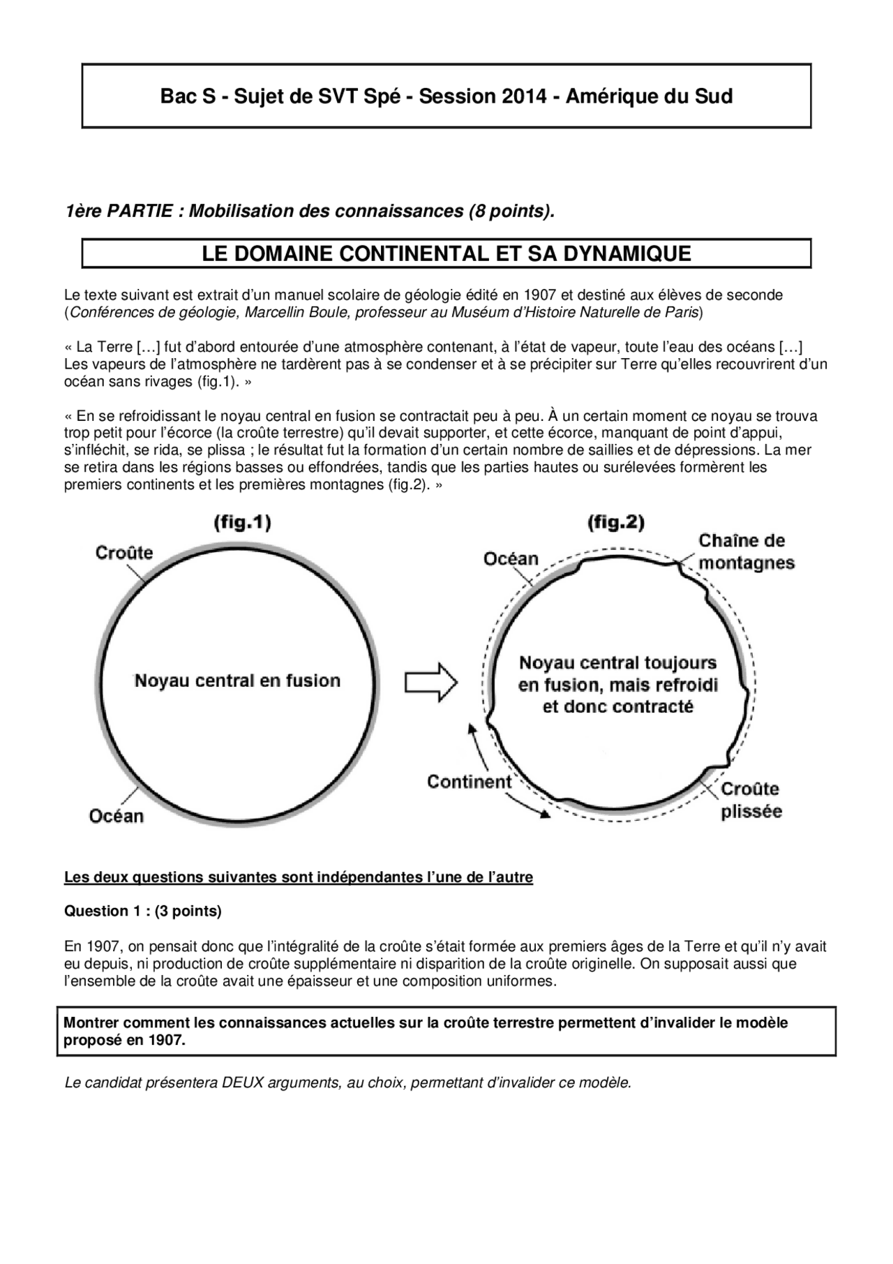 Sujet complet du bac S SVT Spécialité 2014 - Docsity