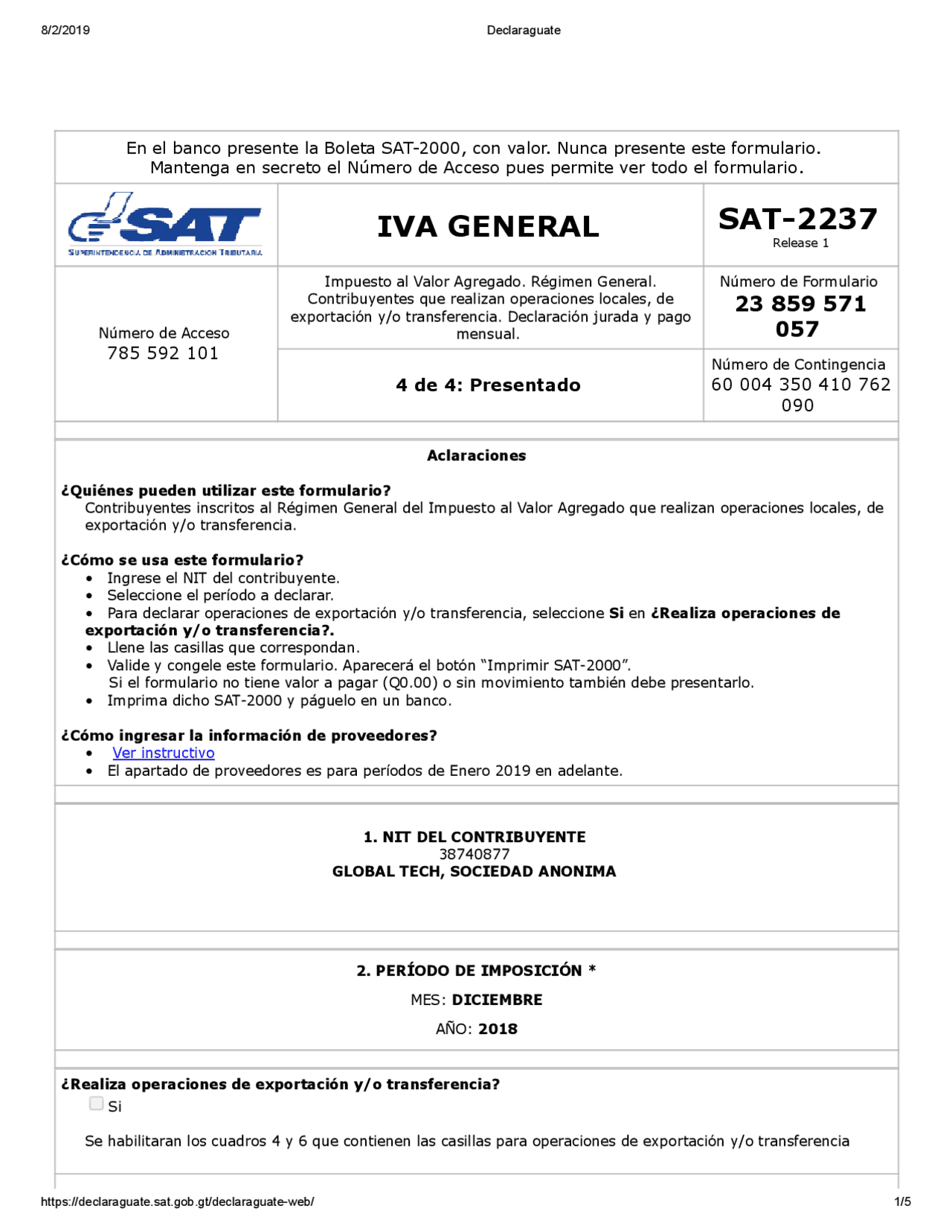 FORMULARIO SAT EJEMPLO - Docsity
