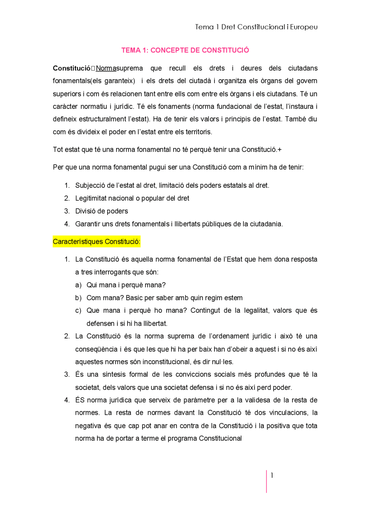 Resumen del tema 1 de derecho constitucional - Docsity