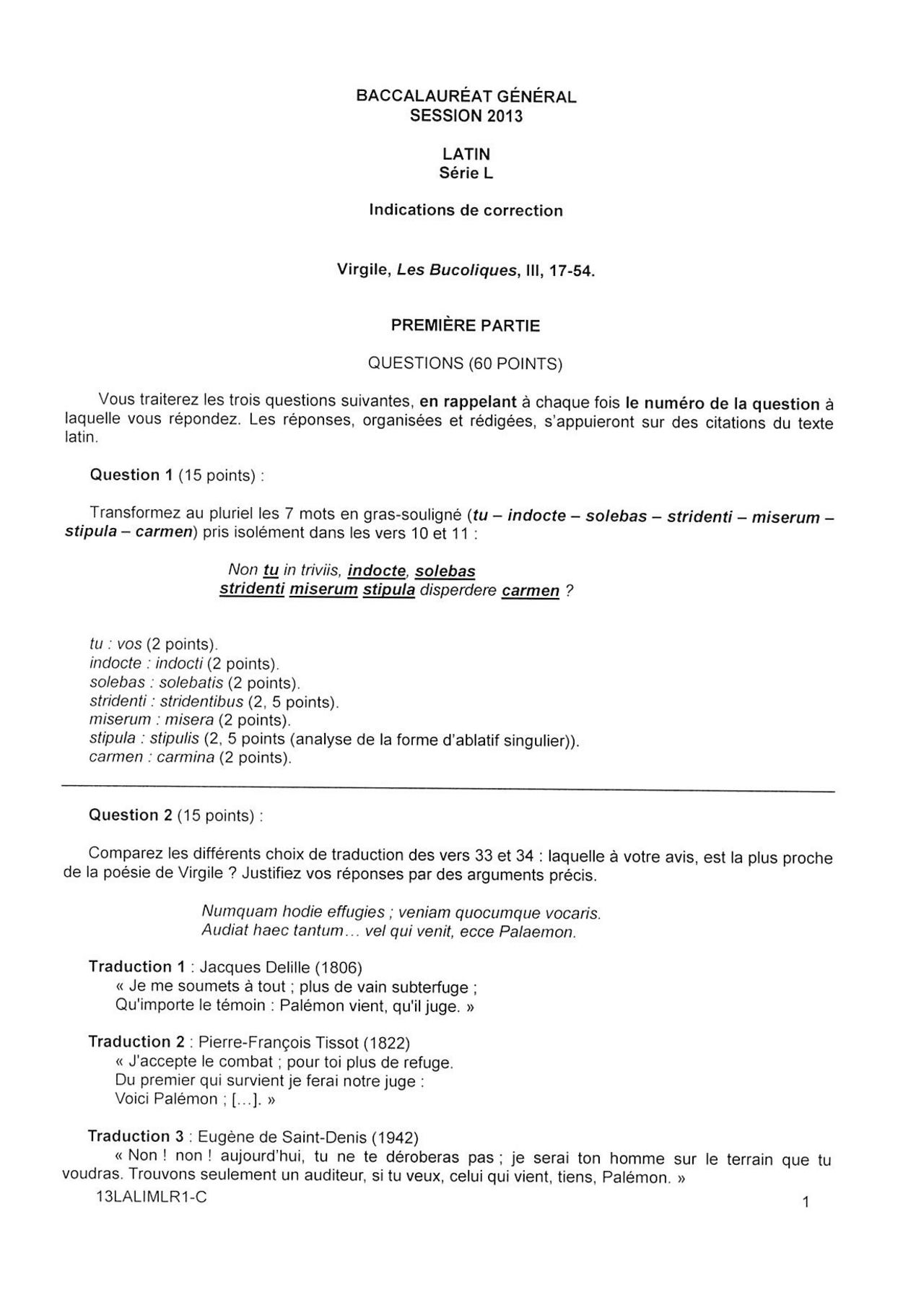 Corrigé du bac L Latin 2013 - Métropole | Schémas Latin | Docsity