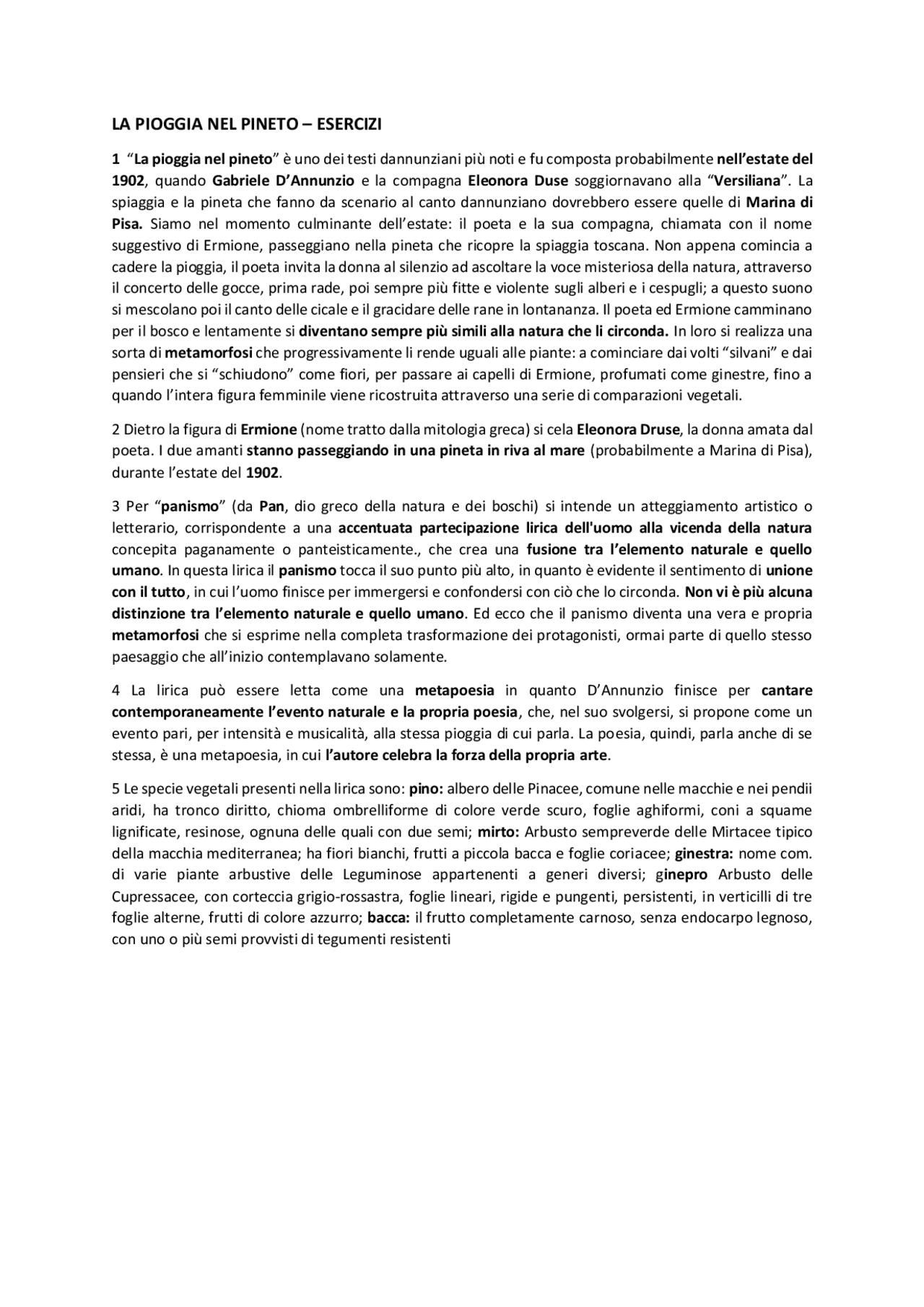 testo della pioggia nel pineto