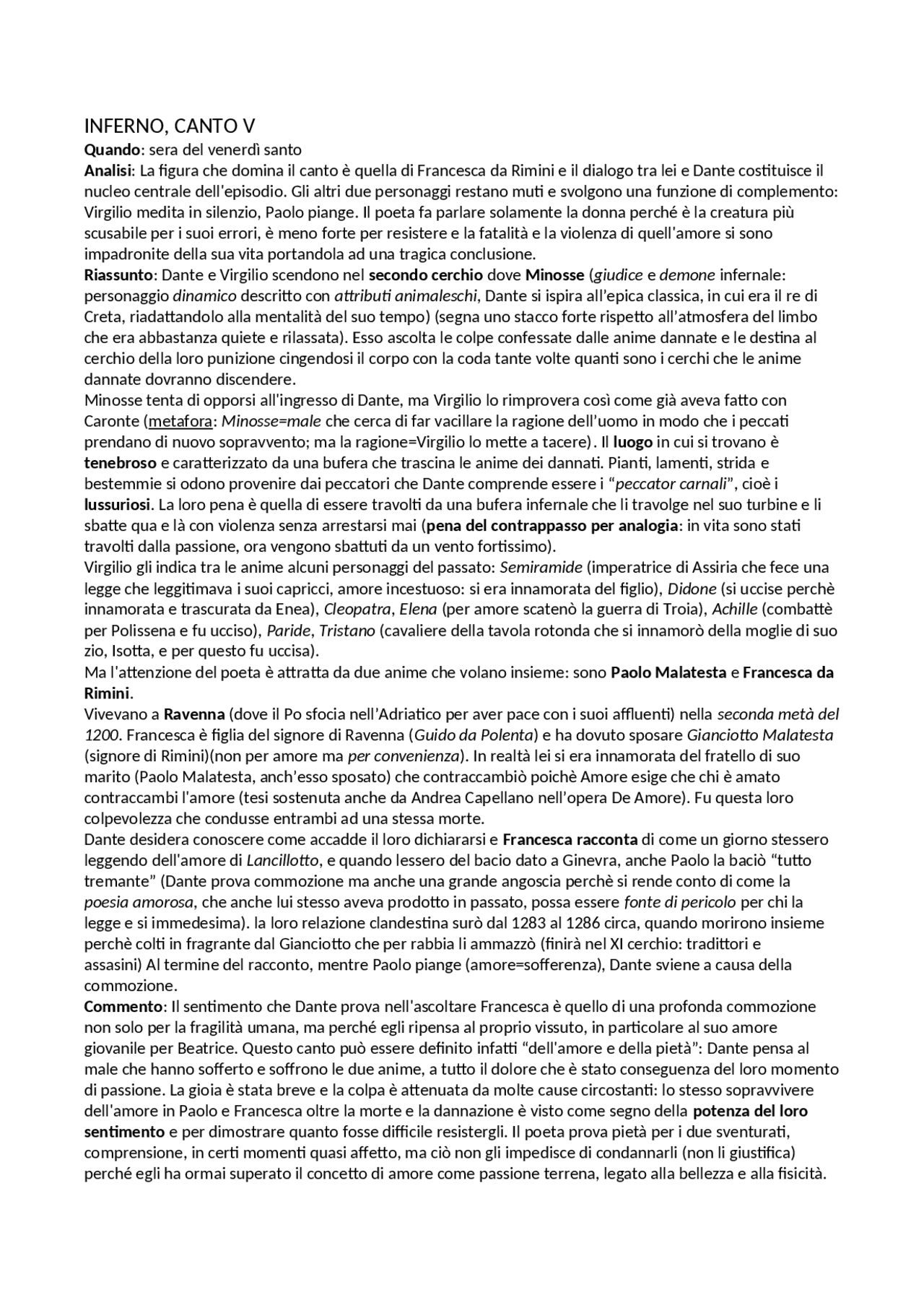 Canto 5 Inferno Dante Docsity