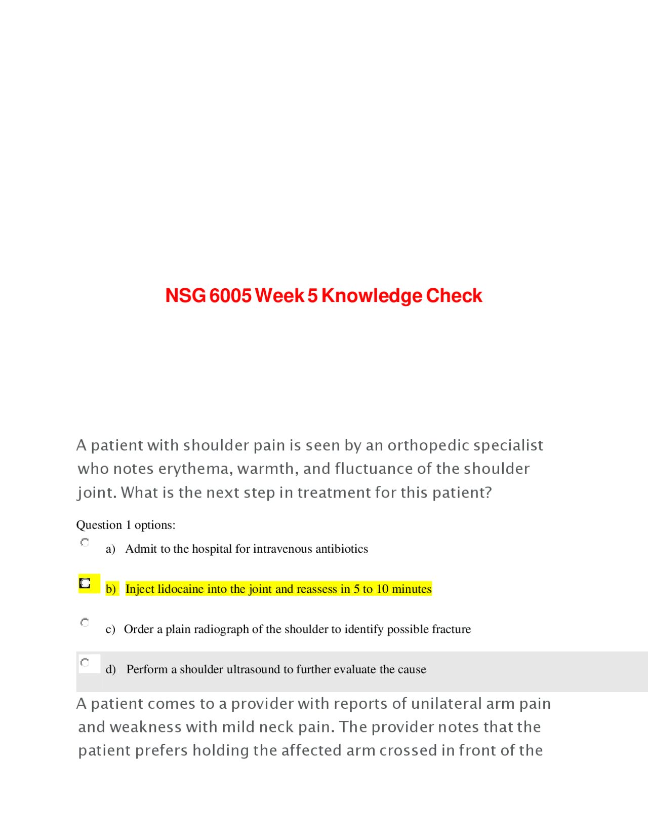 NSG 6005 Week 5 Knowledge Check - Docsity