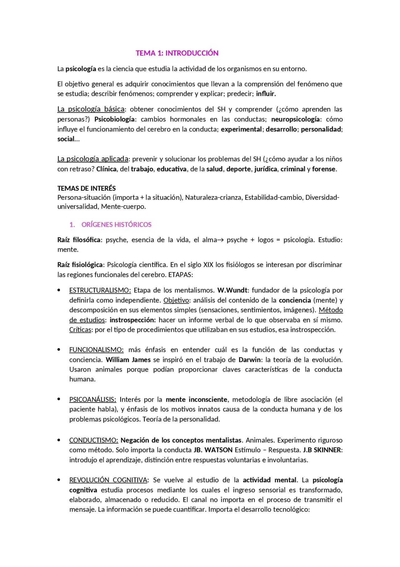 TEMA 1 introducción a la psicología grado en criminología - Docsity