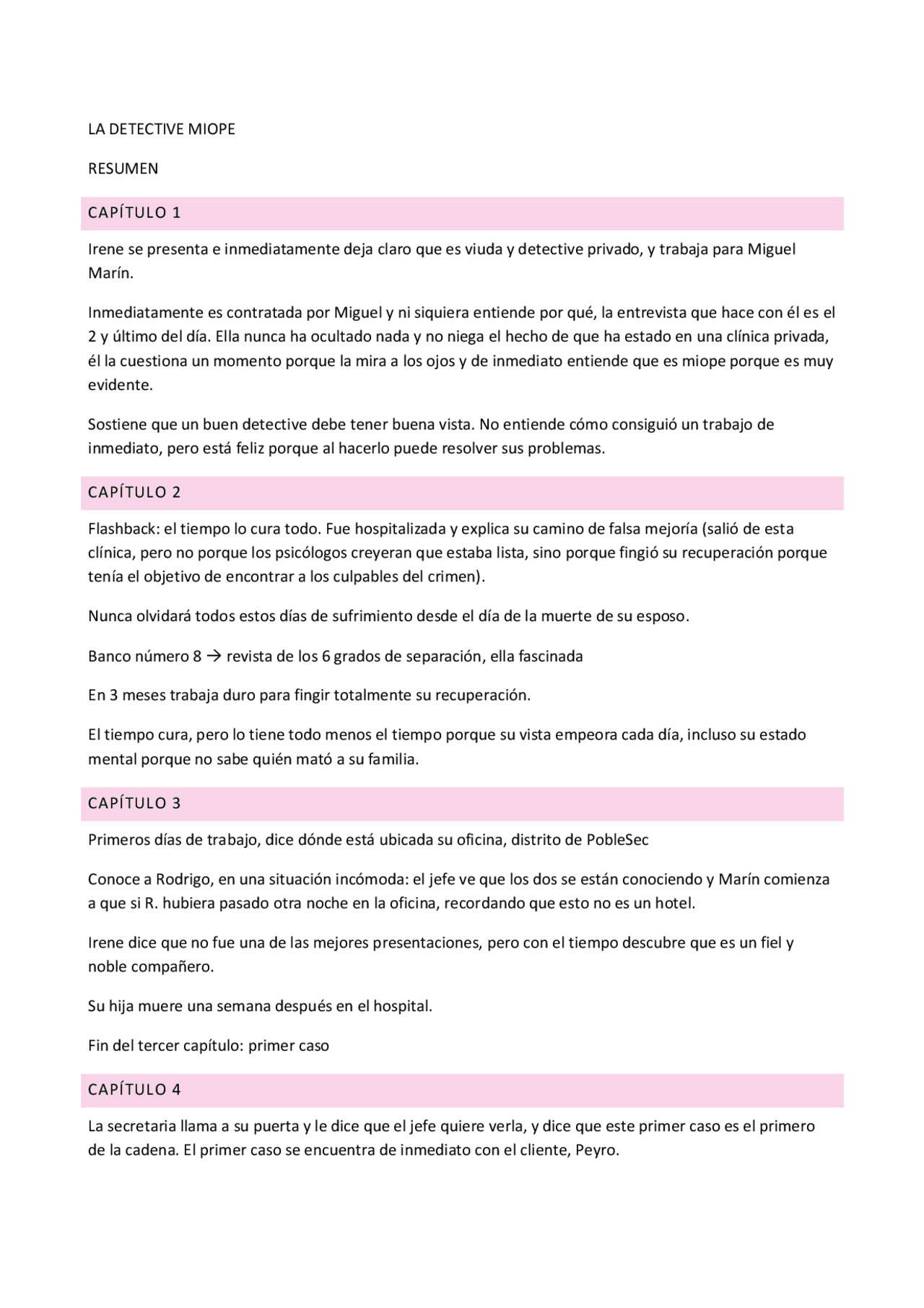 La detective miope, riassunto  del libro per orale | Appunti di Lingua Spagnola | Docsity - Document Preview