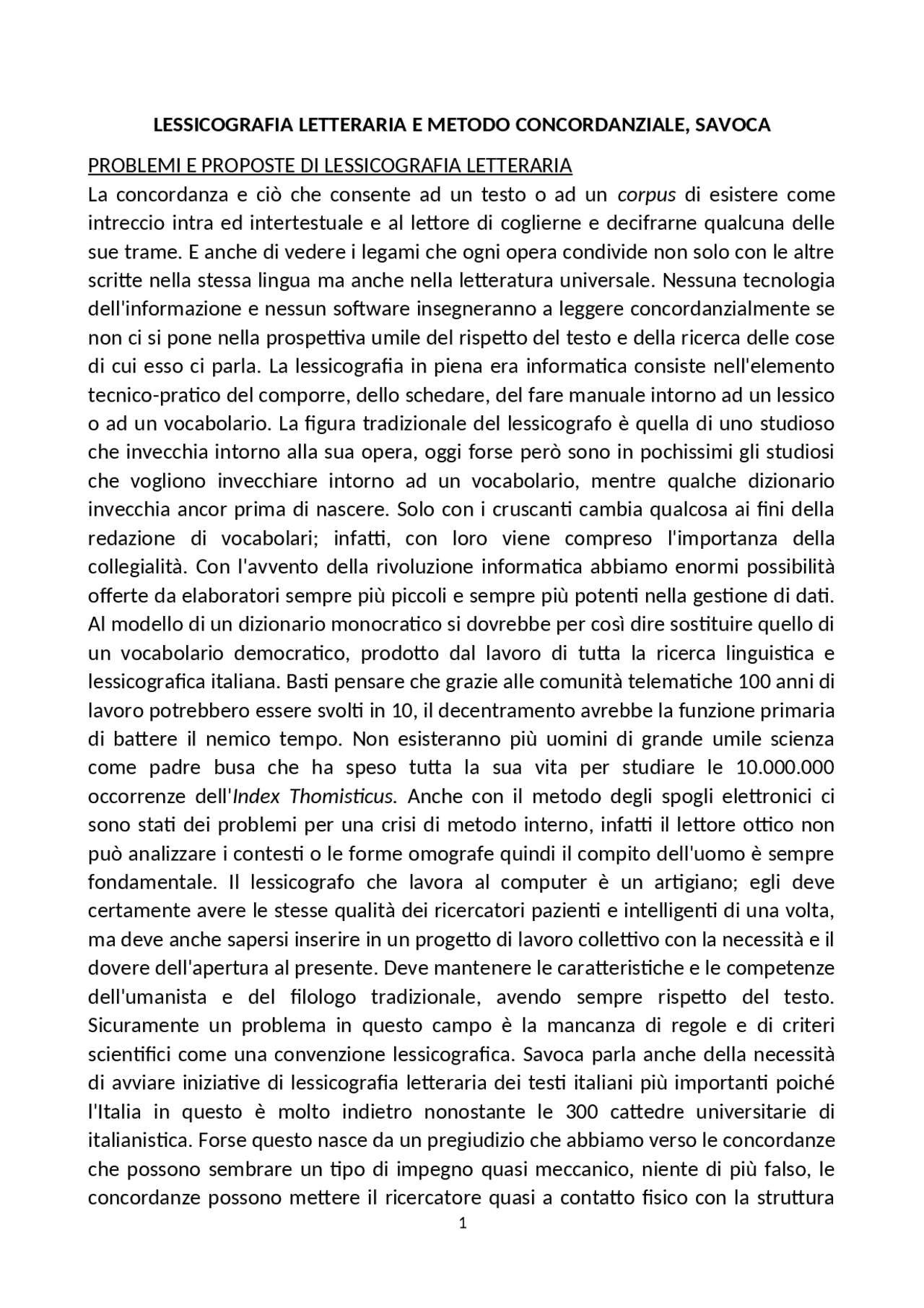 Lessicografia letteraria e metodo concordanziale Sintesi del corso di