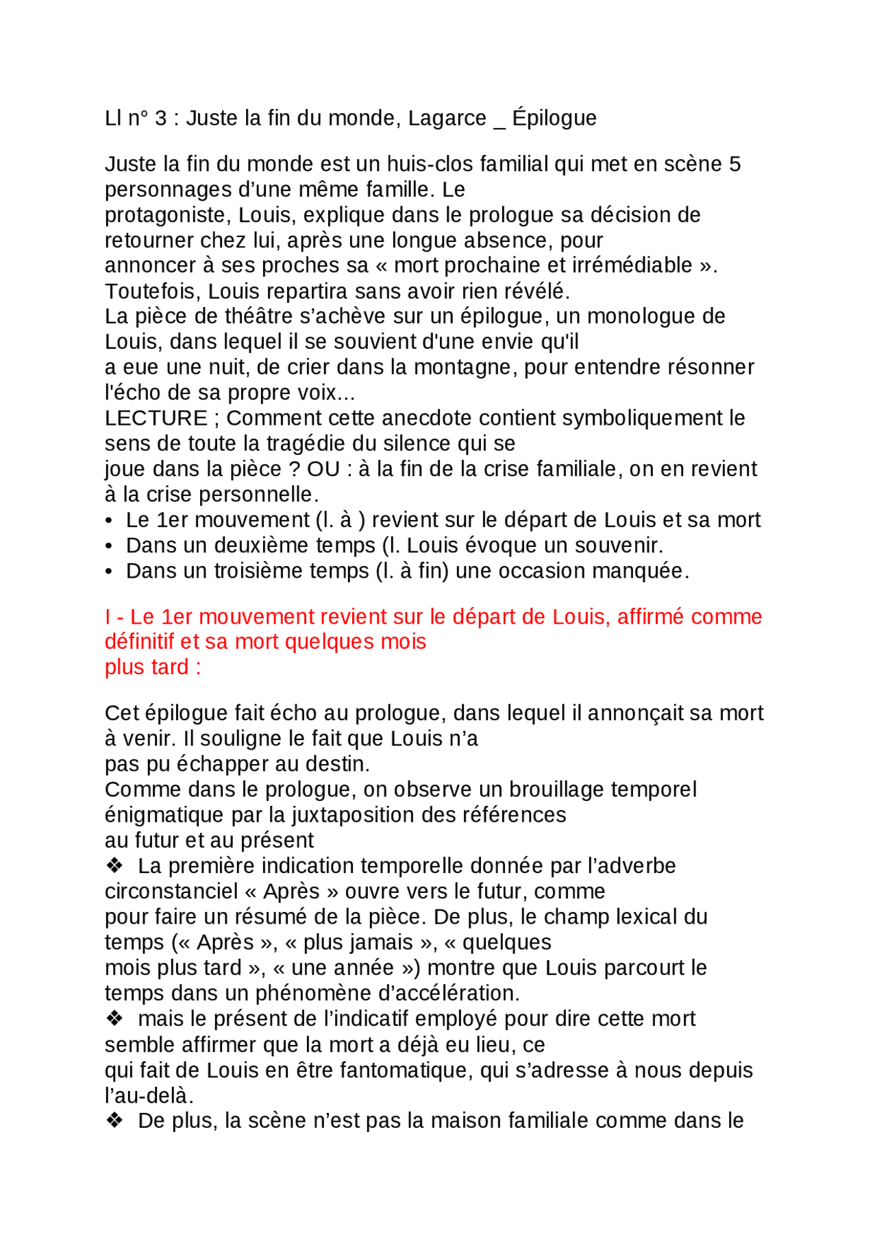Ll n° 3 Juste la fin du monde, Lagarce Lectures Français Docsity Ll n° 3 Juste la fin du monde, Lagarce Lectures Français Docsity