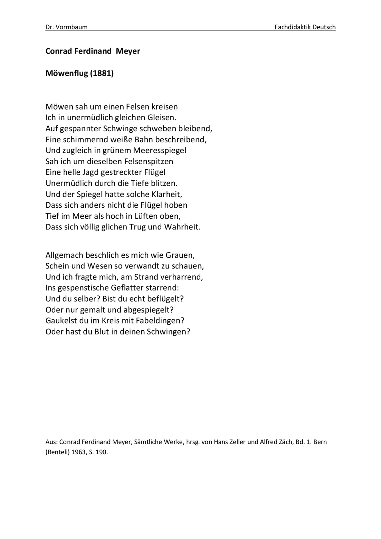 Conrad Ferdinand Meyer Möwenflug (1881) Möwen sah um ... - Docsity