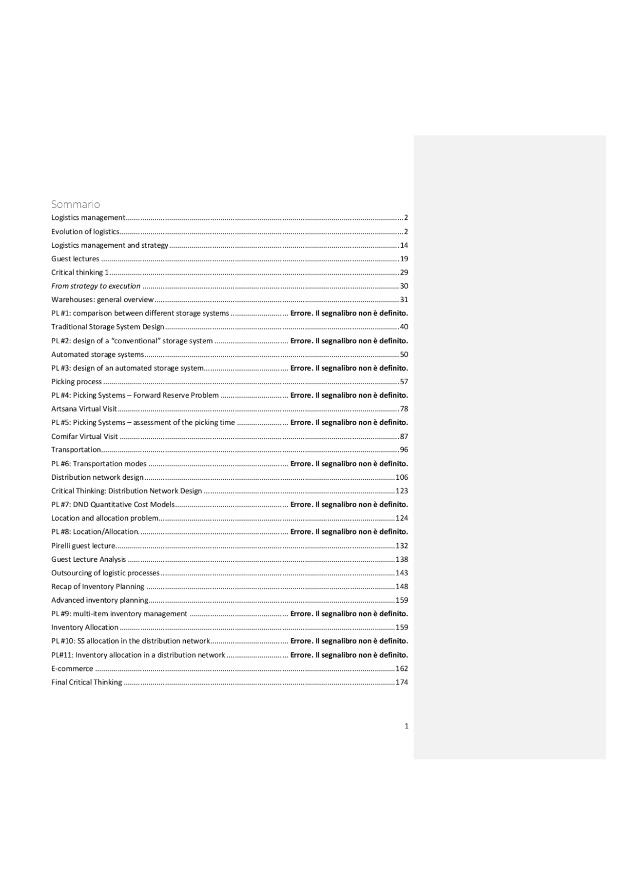 Logistics management notes - Prof. Perego - Docsity