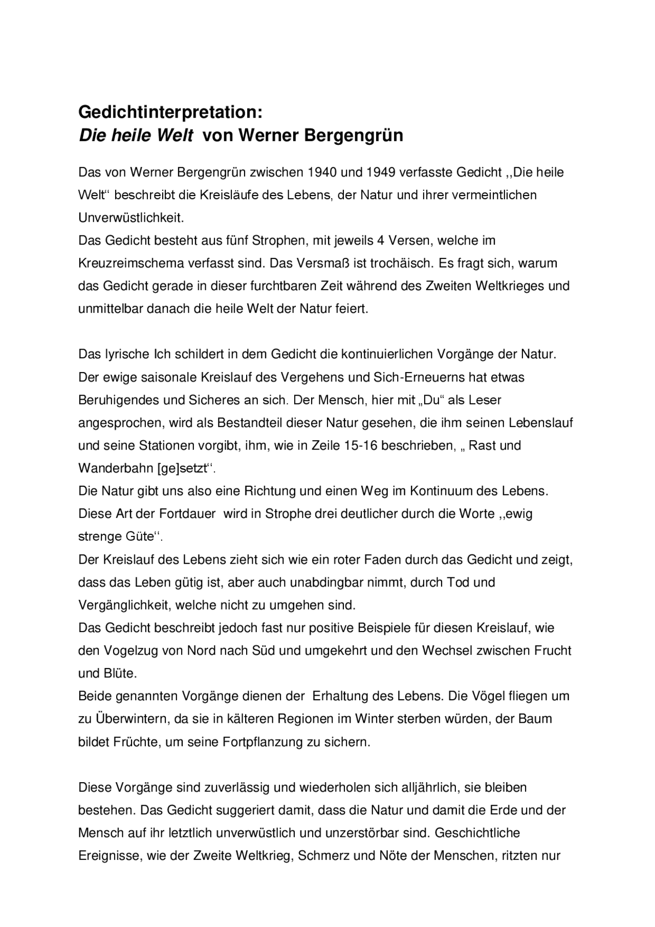 Gedichtinterpretation: Die heile Welt von Werner Bergengrün ...