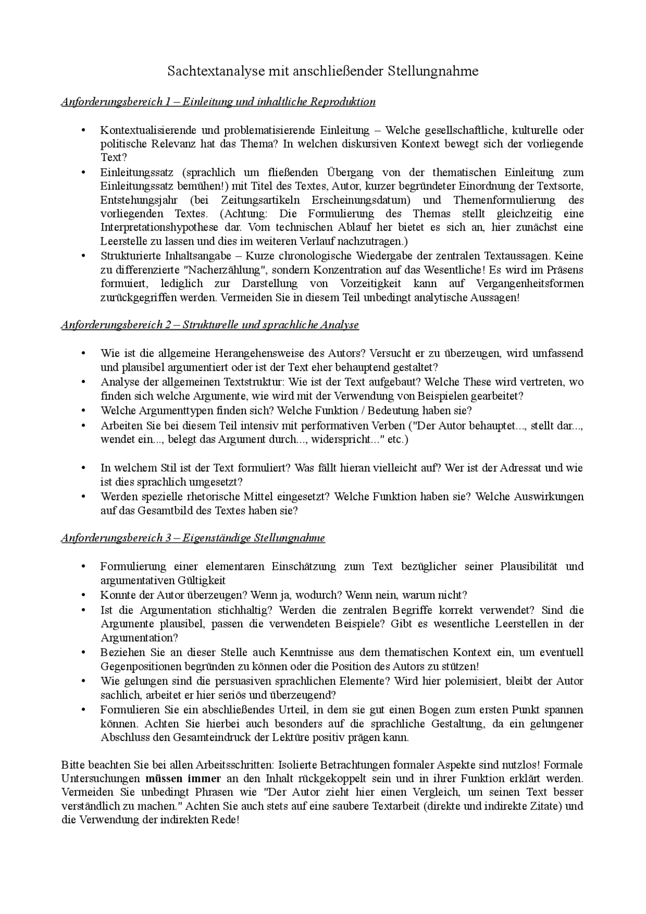 Sachtextanalyse Beispiel Klasse 10 Mit Lösung Sachtextanalyse mit anschließender Stellungnahme - Docsity