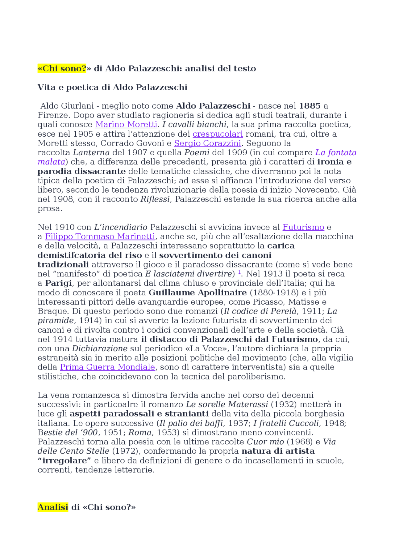 Aldo Palazzeschi poesia Chi Sono? spiegazione Docsity Aldo Palazzeschi poesia Chi Sono? spiegazione Docsity