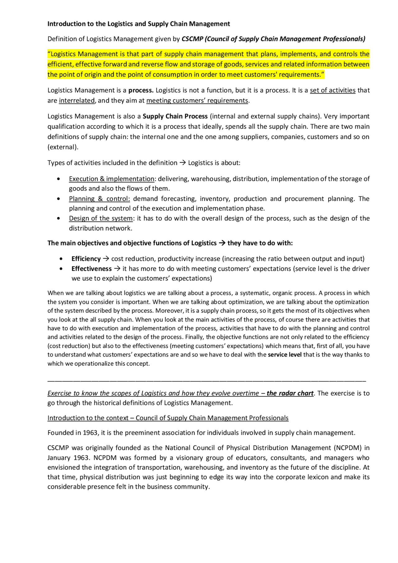 Logistics Management - part 1 - Docsity