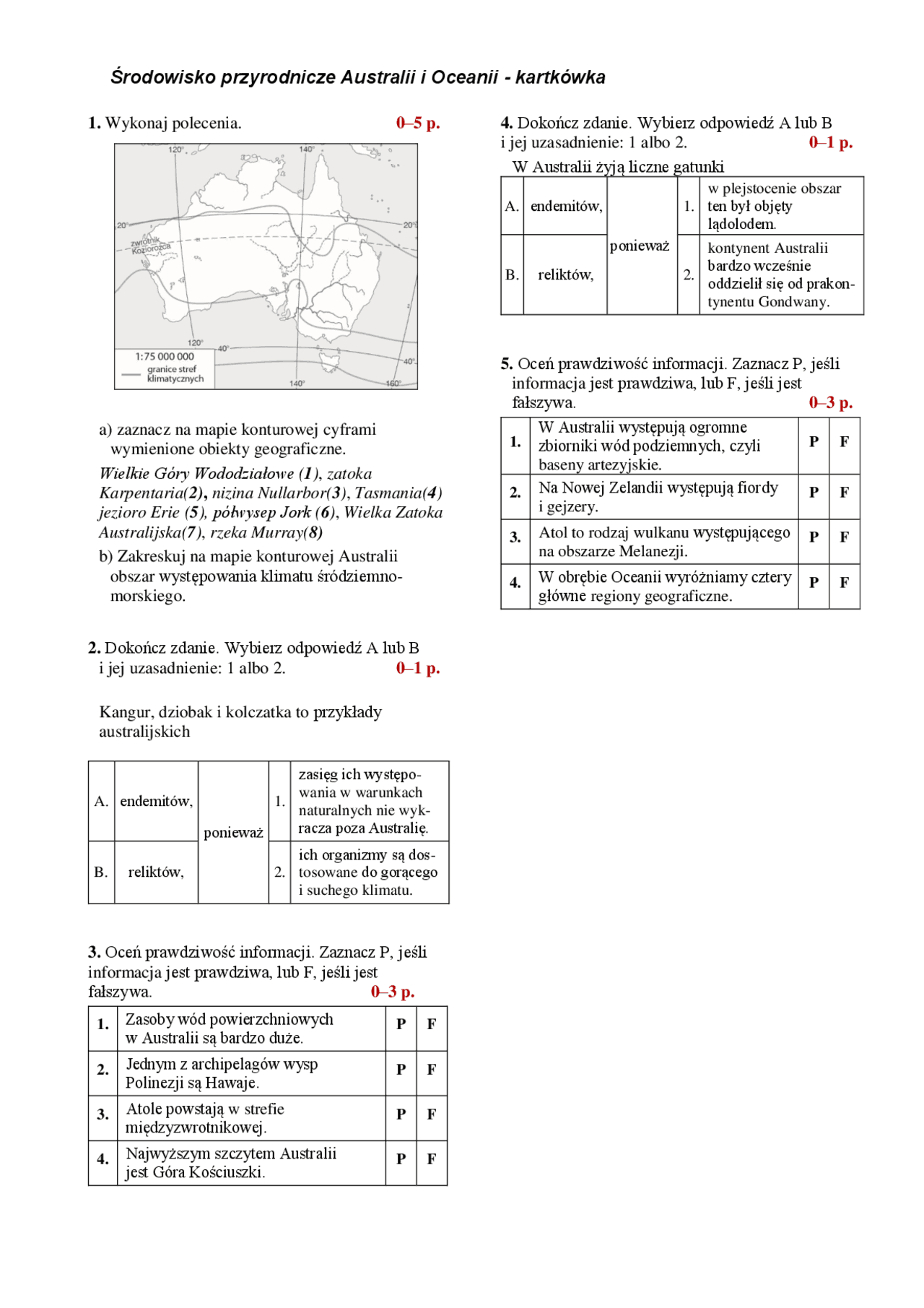 Australia I Oceania Sprawdzian Pdf