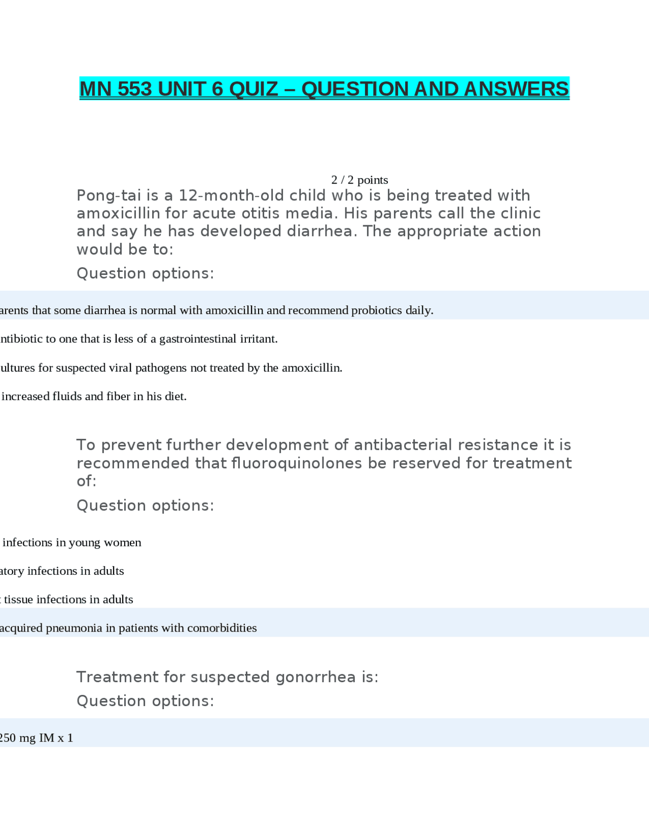 MN 553 UNIT 6 QUIZ – QUESTIONS AND ANSWERS. - Docsity