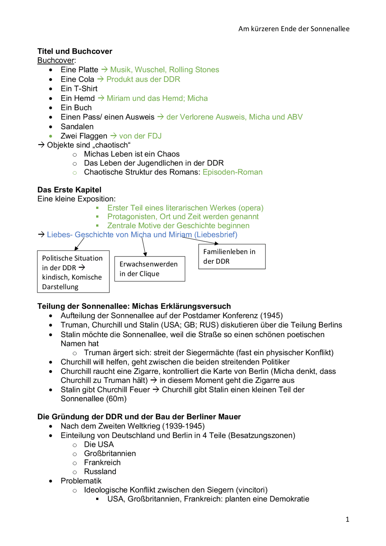 Am Kürzeren Ende der Sonnenallee Analysis - Docsity