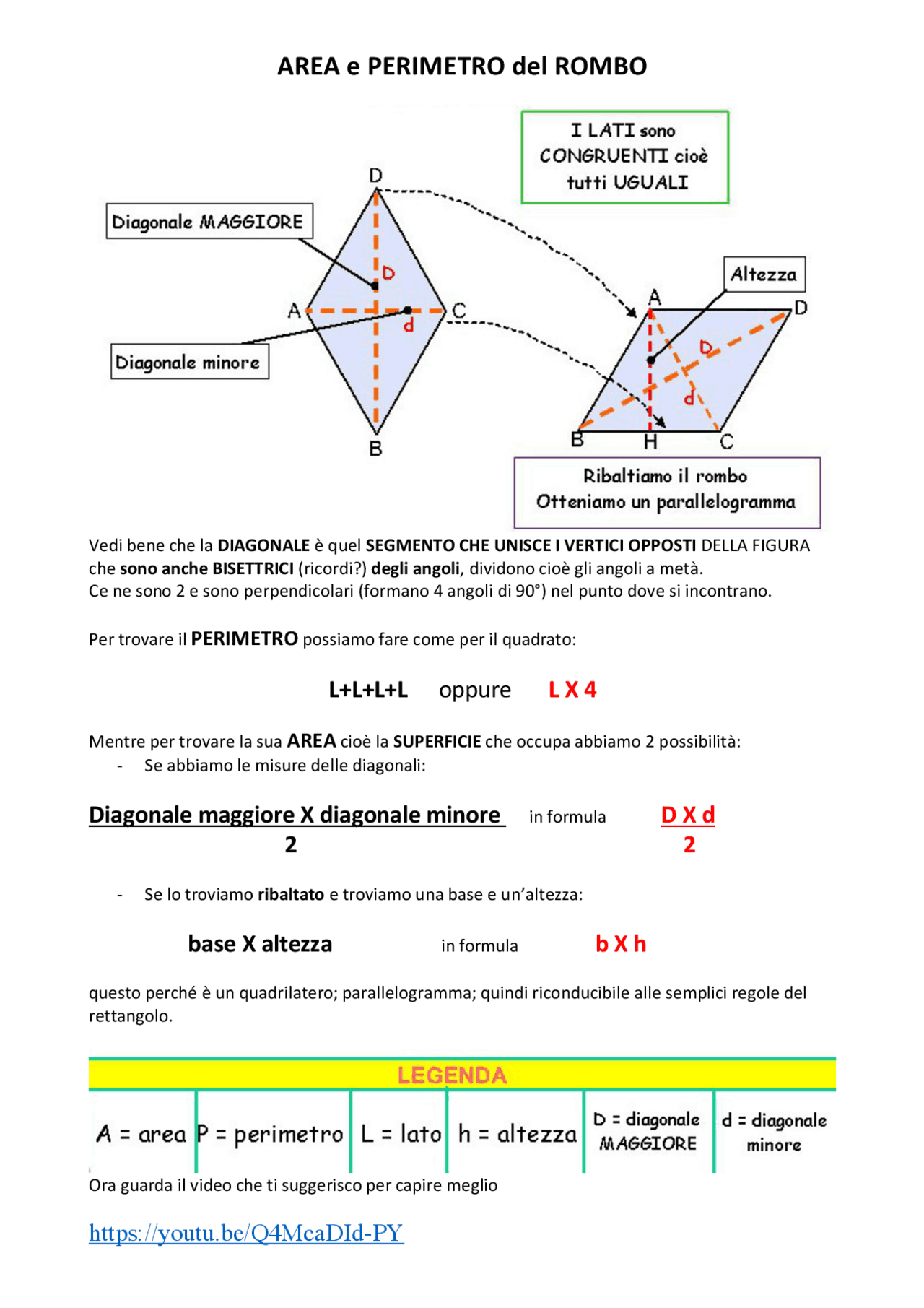 Area e Perimetro del Rombo - Docsity
